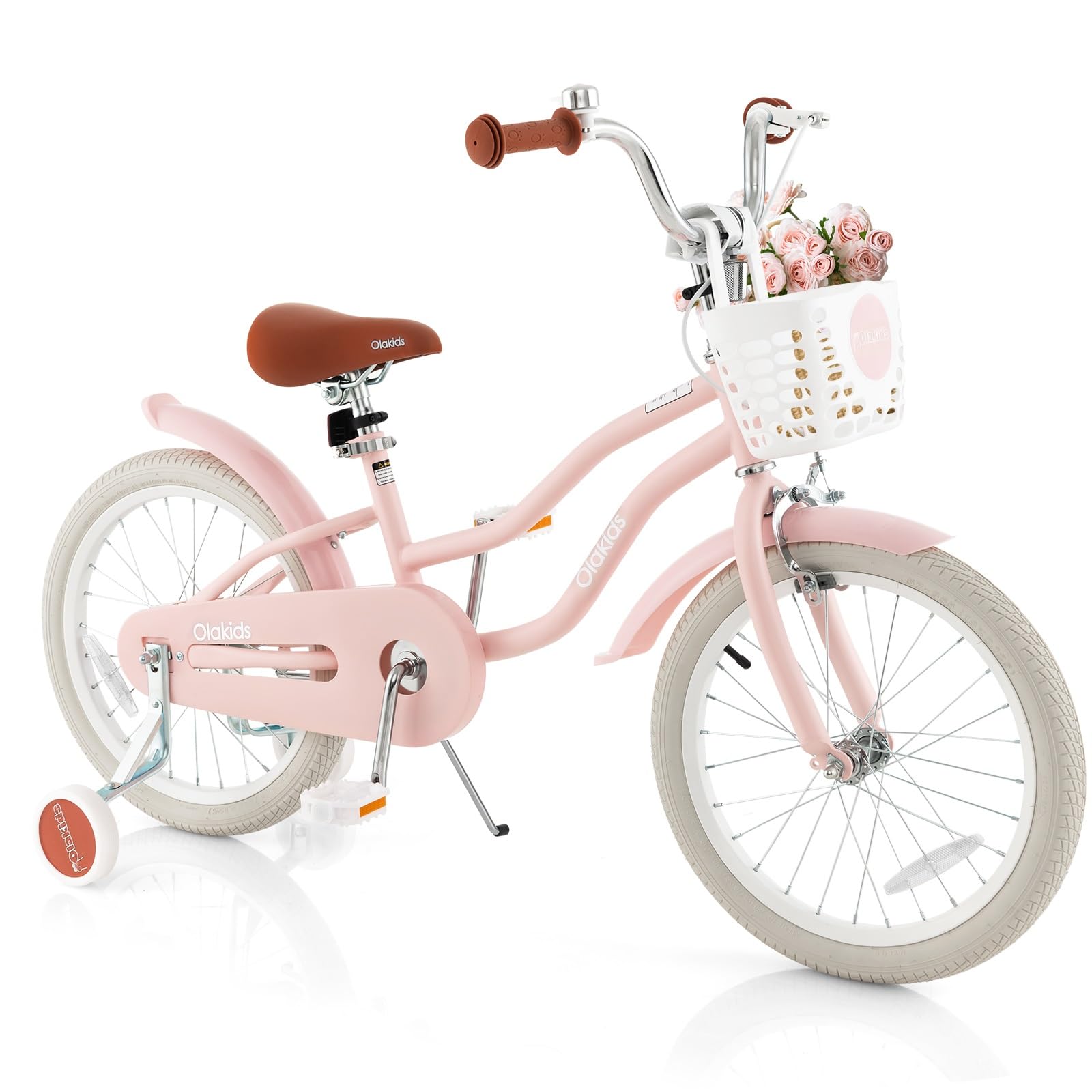 Olakids Kids Bike, 12 14 16 18 Inch Toddlers Bike with Training Wheels Basket Safety Bell Adjustable Seat Handlebar, Children's Bicycle for Girls Boys (18 Inch, Pink)