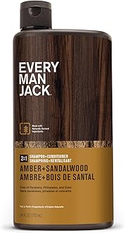 Every Man Jack 2-in-1 Daily Shampoo + Conditioner - Amber + Sandalwood | Nourishing For All Hair Types, Naturally Derived, Cruelty-Free Shampoo and Conditioner Set for Men | 24oz -1 Bottle