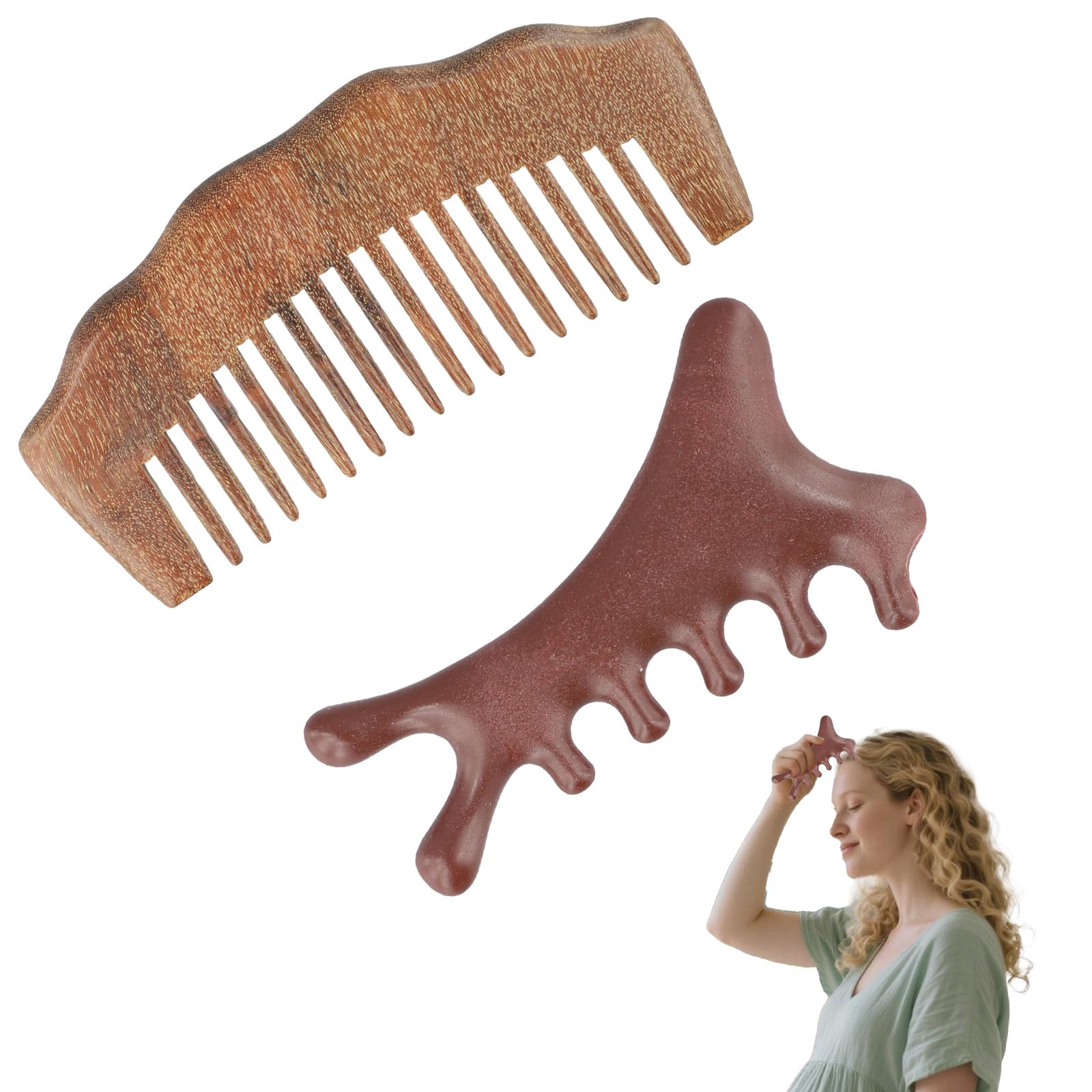 1 Set Wooden Scalp Massager and Plastic Labor Comb Scalp Massage Combs for Gua Sha Head Neck Face