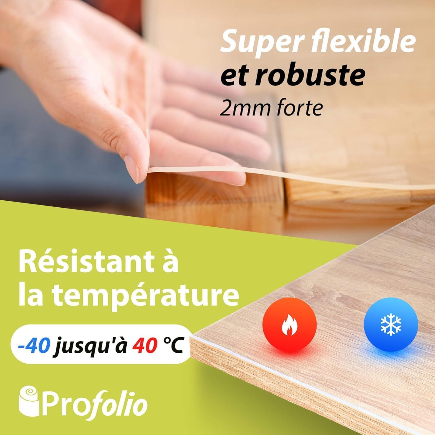 Profolio Film de protection de table rond et transparent avec bord en V biseauté - Nappe transparente brillante pour protection de table - Film transparent de 2 mm pour votre table - Diamètre : 130 cm