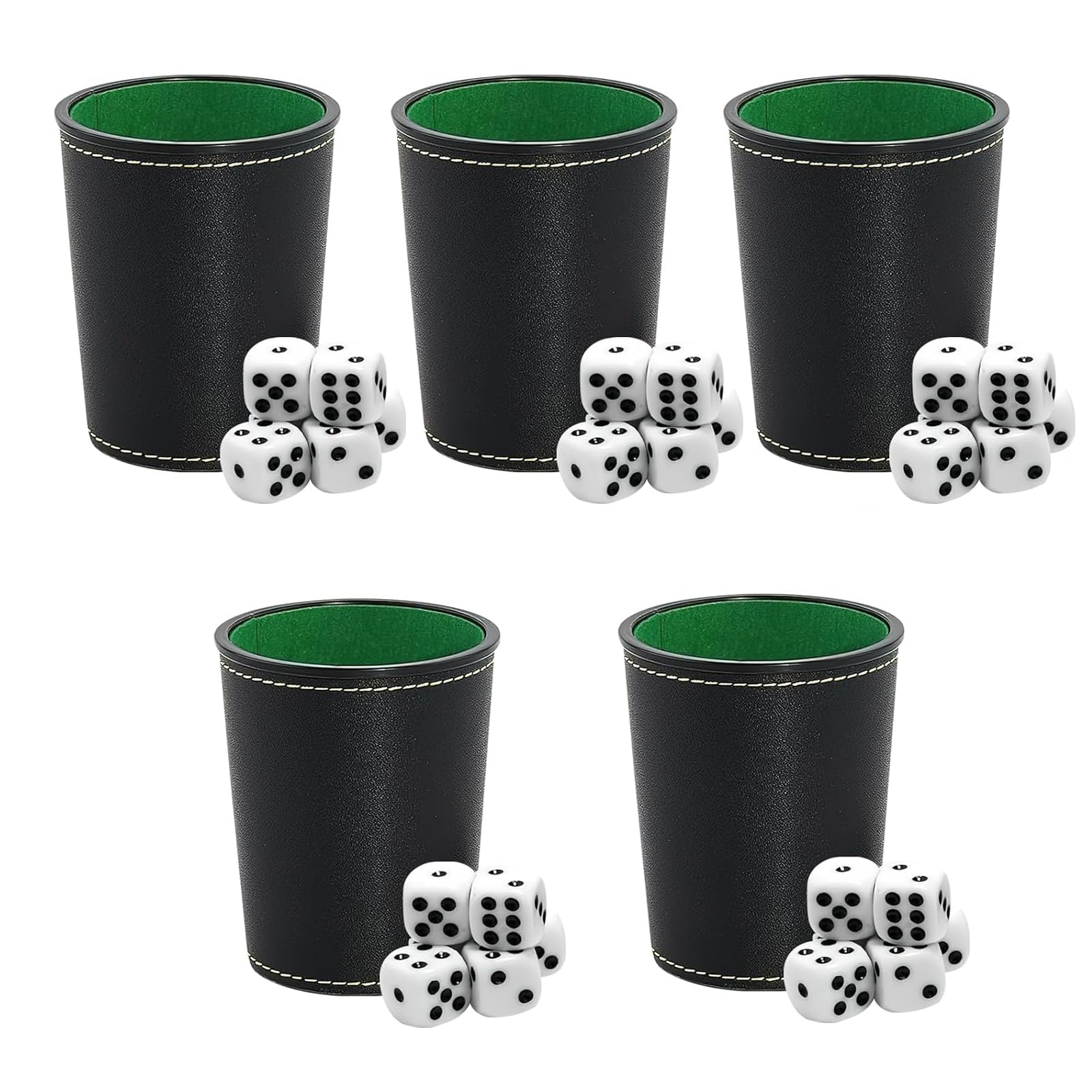 5 Pièces Tasse à Lancers 25 Dés, Tasse à Jets en Cuir, Set de Dés en Cuir, Coupes de Lancers de Haute Qualité, Coupe Noire pour Jets, Idéal pour Réunions Familiales, Bars, KTV et Jeux de Camping