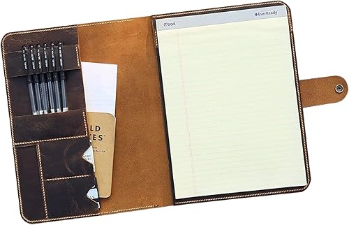 Portafolio de cuero de grano completo, soporte para bloc de notas legal tamaño carta, apertura superior, organizador de carpetas comerciales