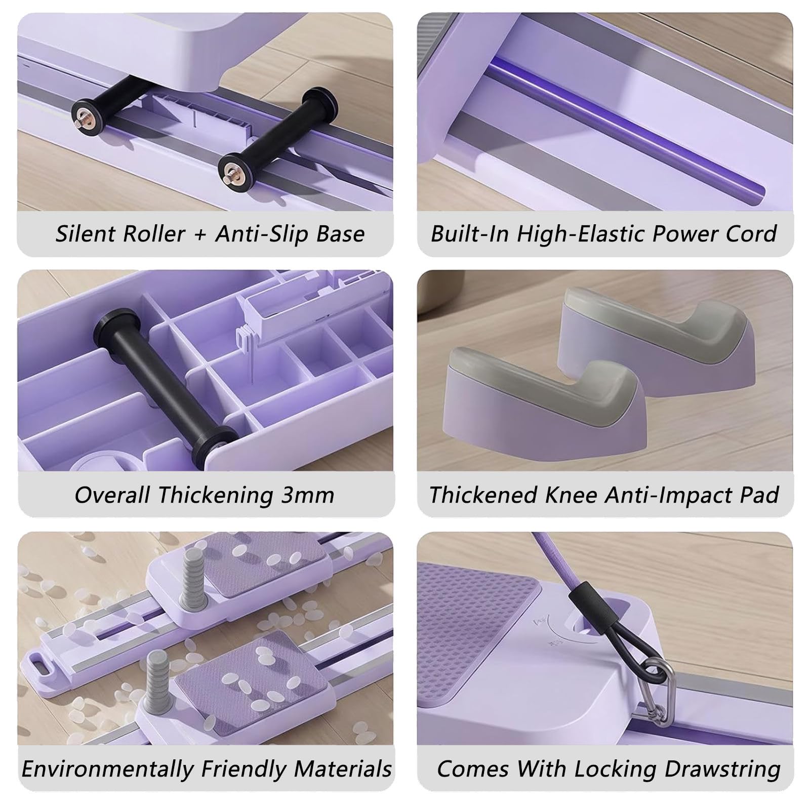 6-in-1 Spine Twist & Stretch Trainer,Kriechmaschine Fürs Training,3-Stufige Verstellung,Abnehmbar,70 Cm Große Kriechstrecke,Max. 230 Kg,Für Bauch-, Taillen- Und Rumpfmuskulaturtraining Purple