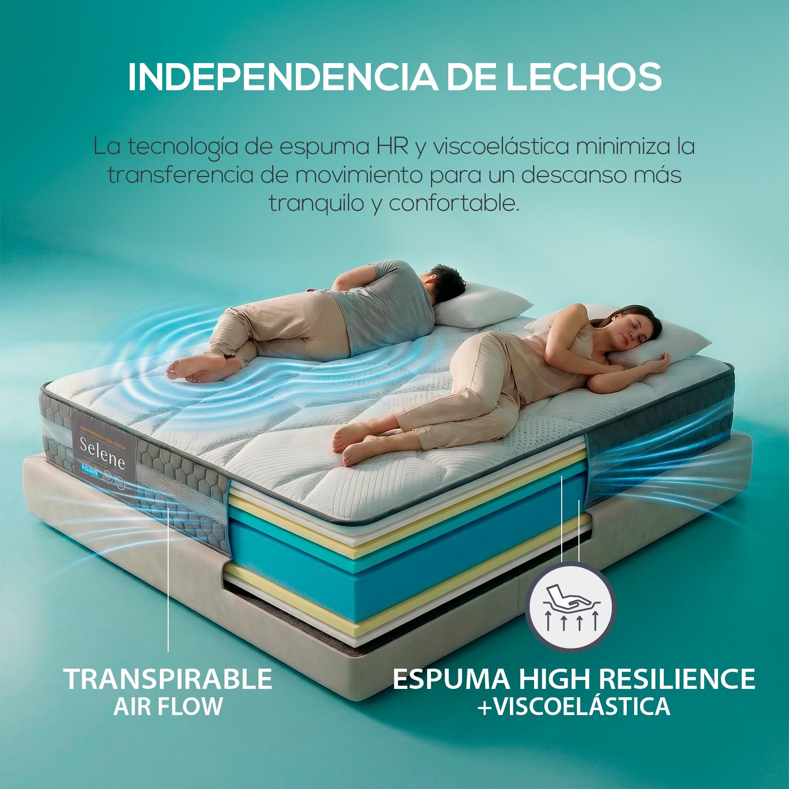 Duérmete Online - Colchón Viscoelástico Selene, Confort Óptimo, Soporte Ergonómico para la Espalda, Altura 30 cm, Alta Firmeza, Antiácaros, Antibacteriano e Hipoalergénico 90 x 200