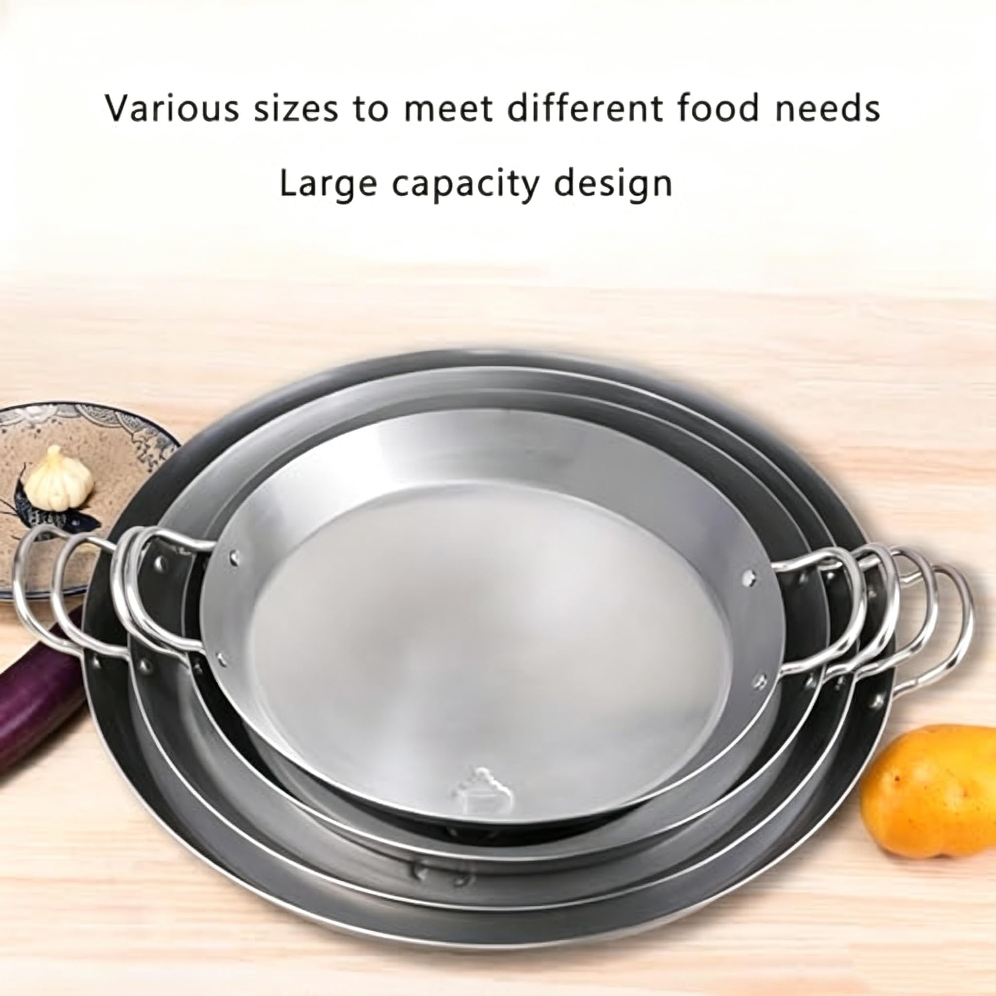 Padella Spagnola in Acciaio Inossidabile Commerciale, Maniglie rivettate Pentole per Stufa a Gas a induzione, Grande Padella fritta a frittura per Ristorante Cucina Domestica Uso 40cm