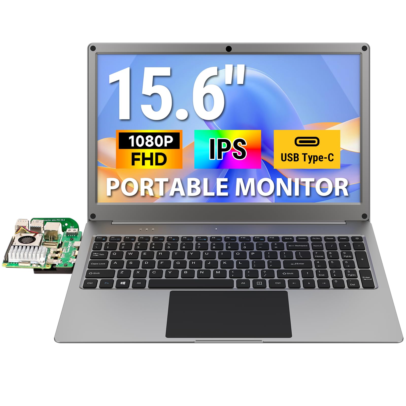 Photo 1 of NON-FUNCTIONAL, PARTS ONLY-----------------------------------------------------ELECROW 15.6 Inch Portable Monitor with Keyboard, Lapdock Display with Built-in Battery & RPi5 Adapter, 1080P FHD IPS USB C Computer Monitors Compatible with Raspberry Pi, PC, 