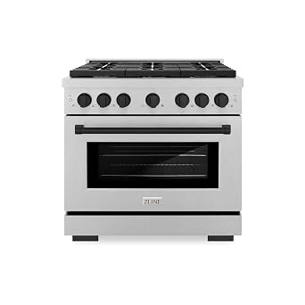 ZLINE Autograph Edition 36 in. 5.2 cu. ft. Paramount Dual Fuel Range with 6 Burner Gas Cooktop and Electric Convection Oven in Satin Stainless Steel with Matte Black Accents SDRSZ-36-MB