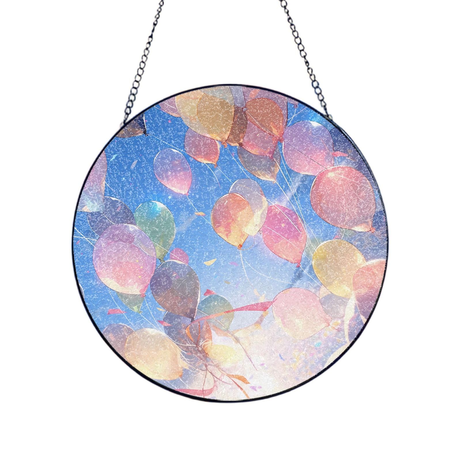 Poezjzw Stained Glass Window Hanging - Balloons Sun Catcher For Door Garden Home Decor Christmas Mother'S Day Birthday Gifts 6in（15cm）