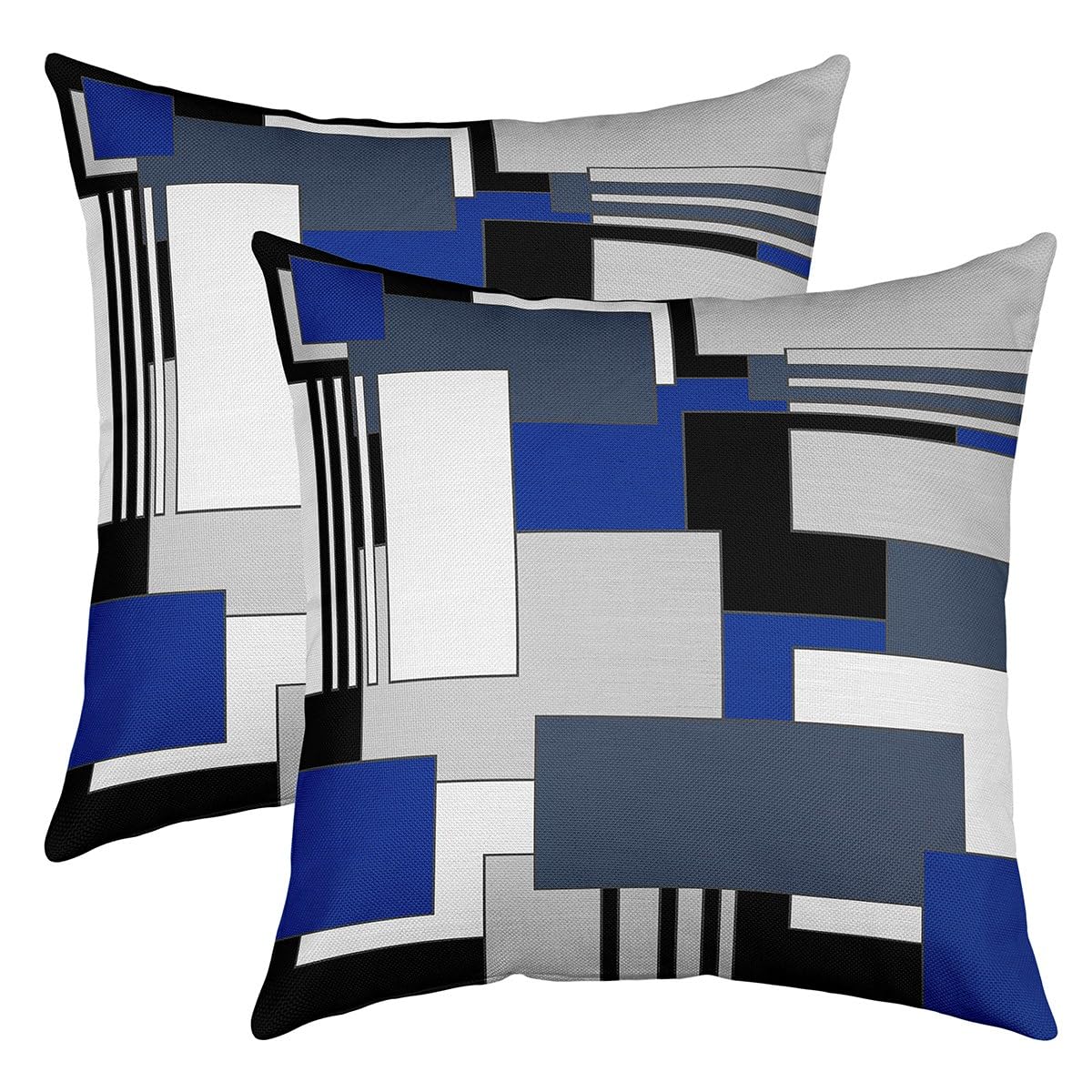 Blue Grey Black Geometric Throw Pillow Covers Set of 2 Decor Pillowcase for Sofa Bed Chair Car Modern Abstract Cushion Case Square Rectangle Outdoor Pillows Covers Room Decor 24x24 Inch