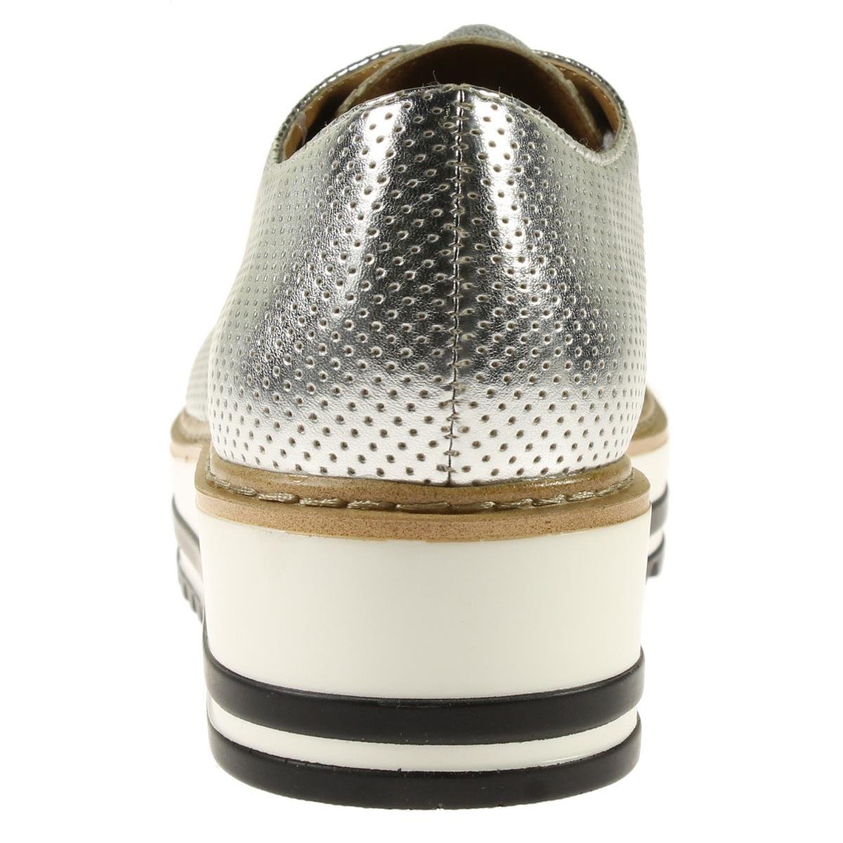 Steve Madden Womens Vassar Perforated Platform Oxfords Silver