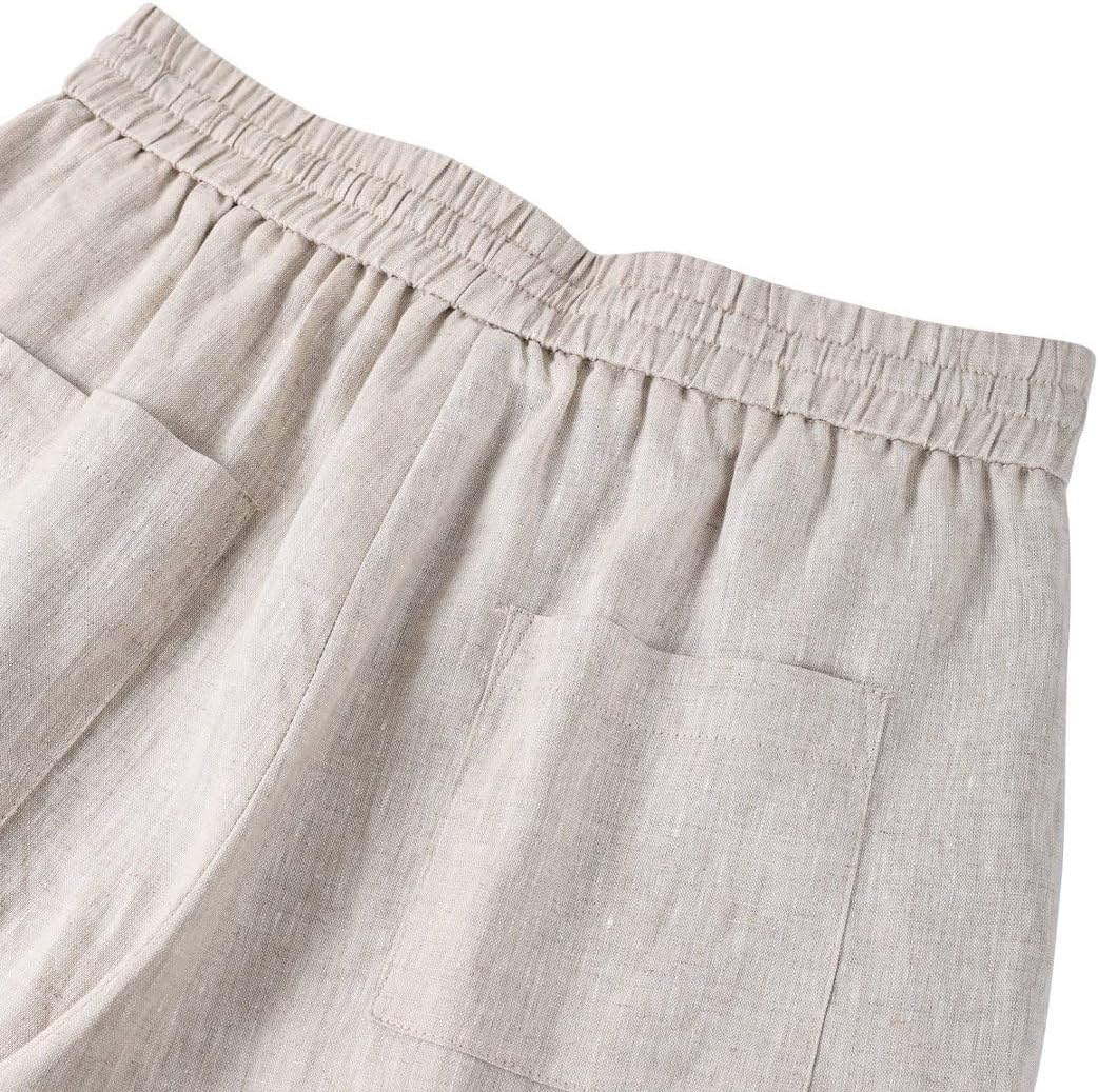 Amazhiyu Women's Pure Linen Bermuda Shorts Casual Summer Elastic Drawstring Waist