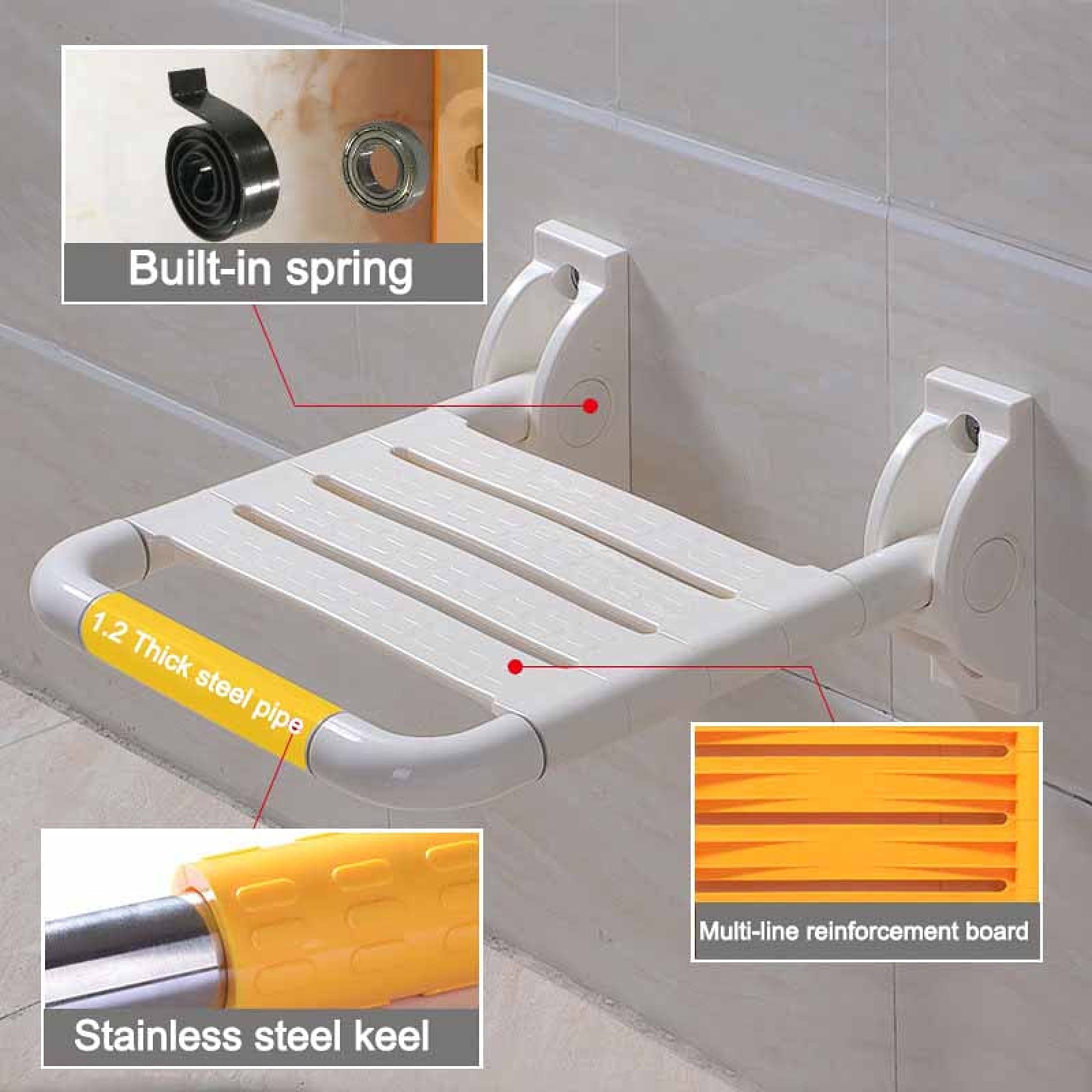 Silla de Ducha abatible para Personas Mayores, Asiento de Ducha Plegable Montaje en Pared soporta hasta 300 kg para Personas Mayores, Ancianos, discapacitados, lesionados,White
