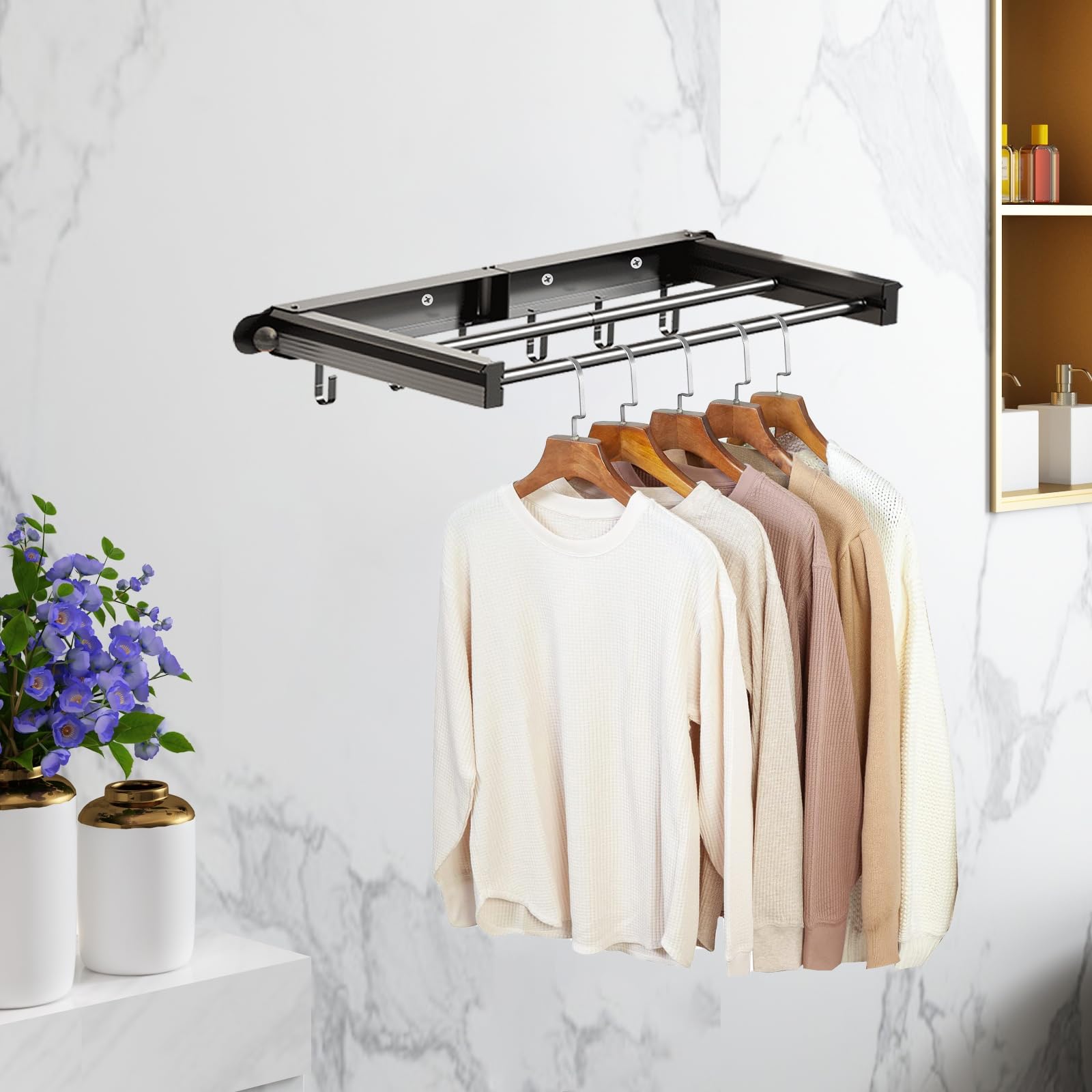 Tendedero Extensible Pared, Tendedero Pared Plegable Retractil con Ganchos Ahorra Espacio Estendal Parede Interior o Exterior para Radiadores Balcones Baños