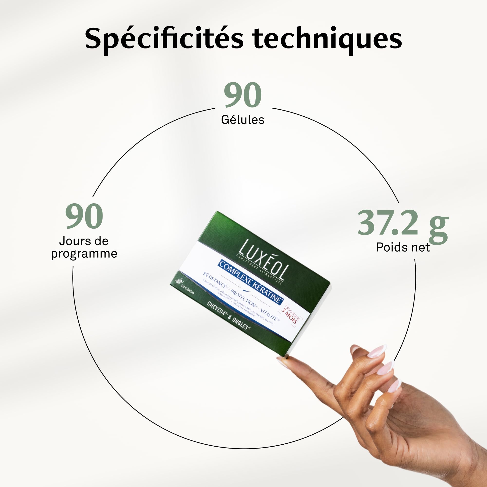 Luxéol - Complexe Kératine 3 mois – Complément alimentaire Cheveux & Ongles - Gélules d'origine végétale - Fabriqué en France - 90 Gélules
