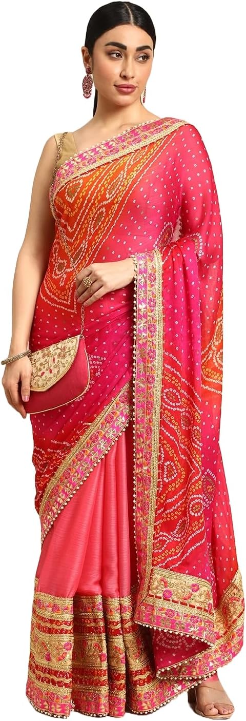 Pandadi Saree Women's Elegance Chiffon Bandhani Saree with Heavy Lehenga Design