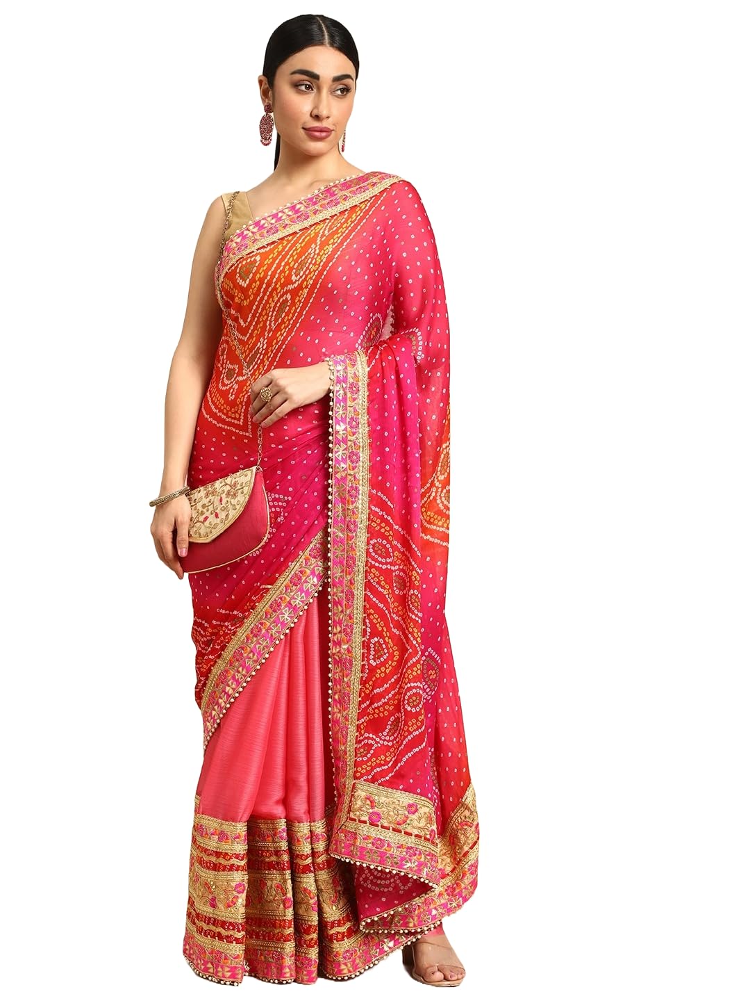 Pandadi SareeWomen's Elegance Chiffon Bandhani Saree with Heavy Lehenga Design