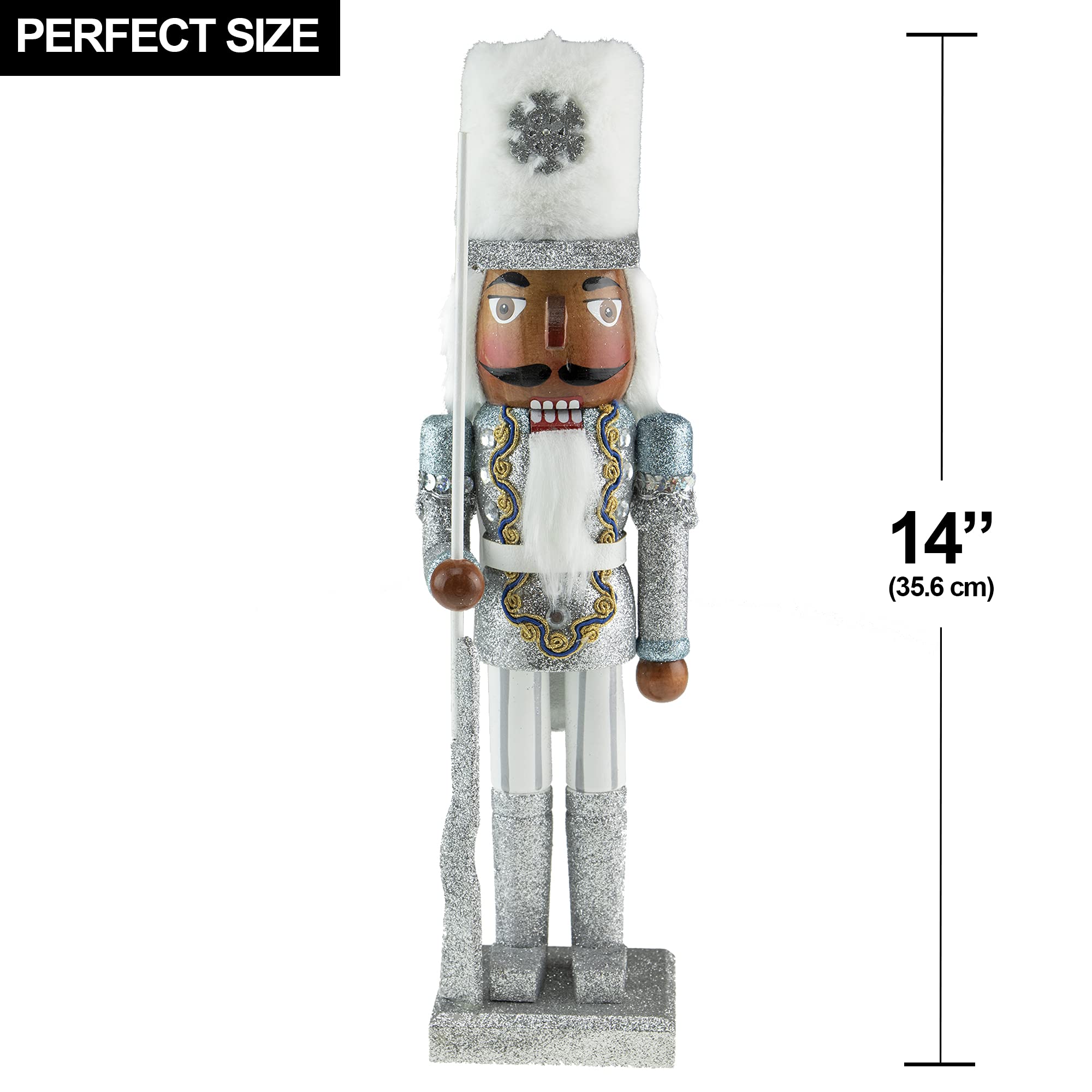 Clever Creations African American Silver Soldier 14 Inch Traditional Wooden Nutcracker, Festive Christmas Décor for Shelves and Tables