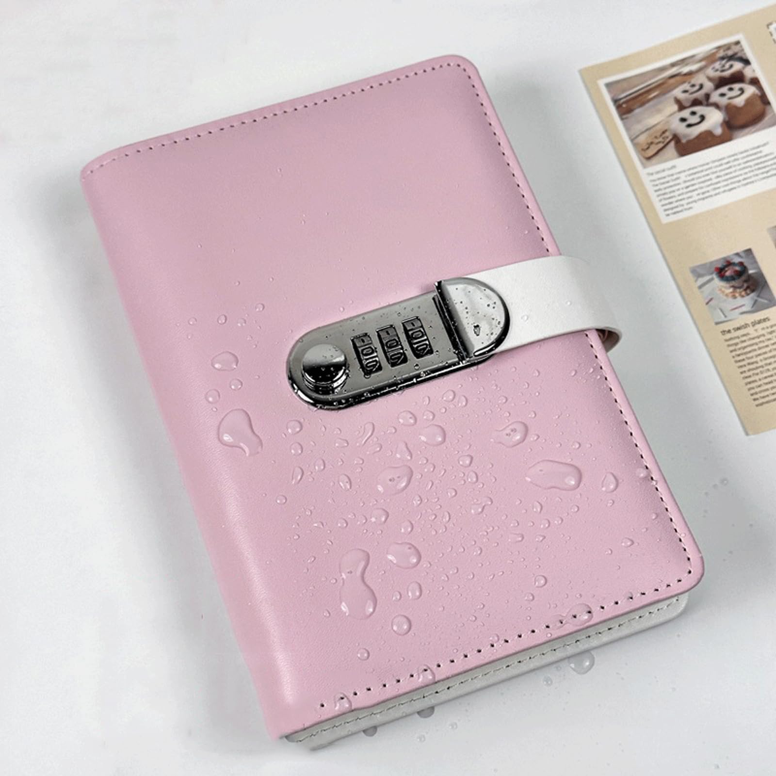 Carnet de notes créatif A6 avec mot de passe et cadenas, journal intime en cuir, carnet à feuilles mobiles, carnet de voyage, collection de timbres, journal intime(White1+Pink1)