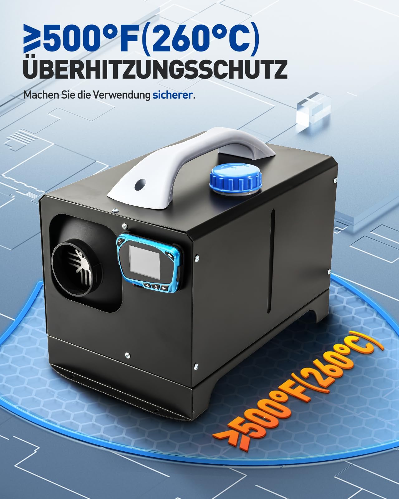 12 V 8 kW Nagrzewnica Diesla, Nagrzewnica powietrza Diesla z tłumikiem Przełącznik LCD Zdalne sterowanie, Przenośne ogrzewanie Diesla typu „wszystko w jednym” do przyczep kempingowych, ciężarówek, s