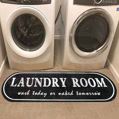 USTIDE - Alfombras de lavandería, color blanco y negro, antideslizante, lavable, para lavandería, 19.7 x 51.2 pulgadas, vintage