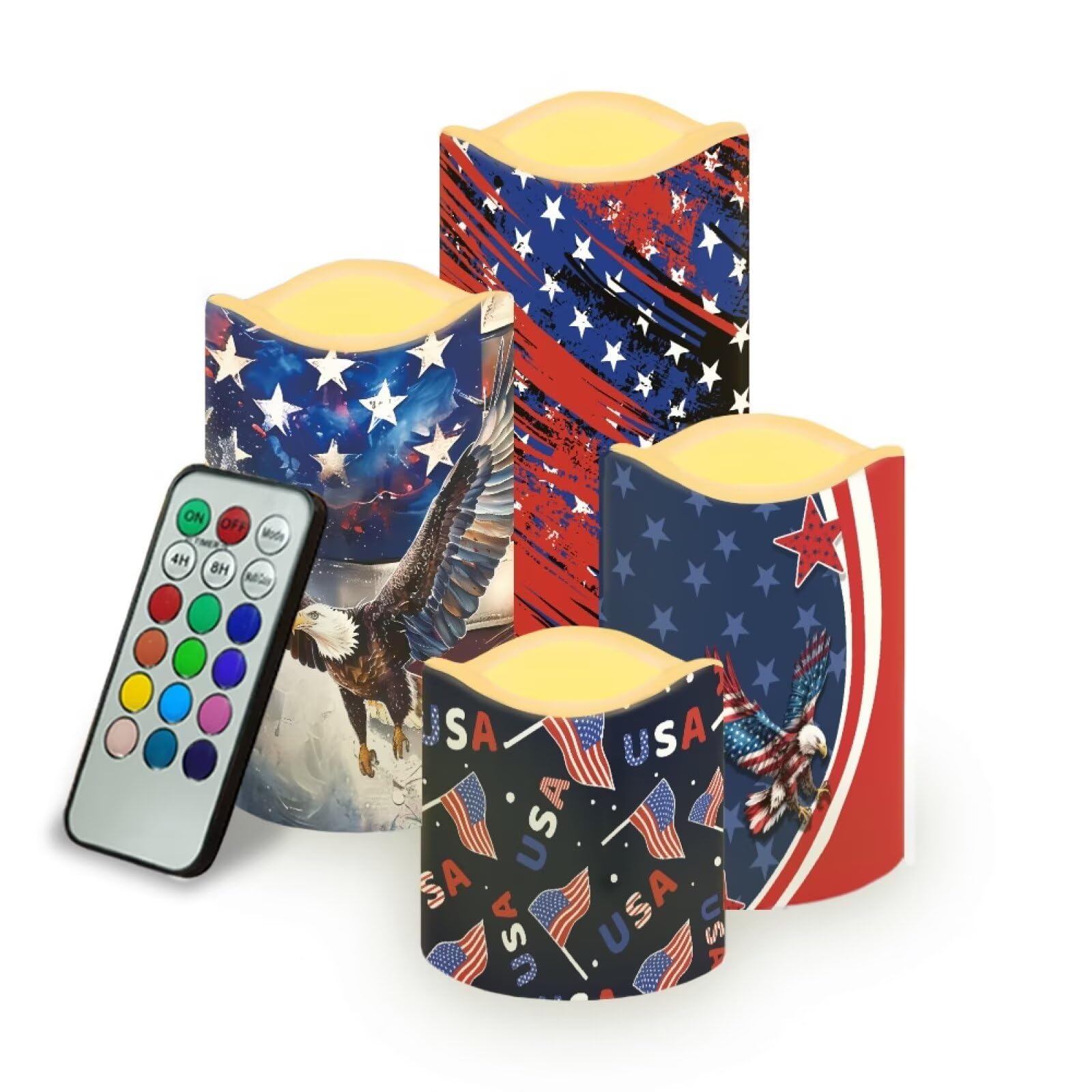 Blad Eagle Flameless Battery Operated Lamp with Remote 250th Years of Freedom LED Electric Candles Patriotic American Flag Fack Candle for Independence Day 4th of July Home Decors, 4 Pack
