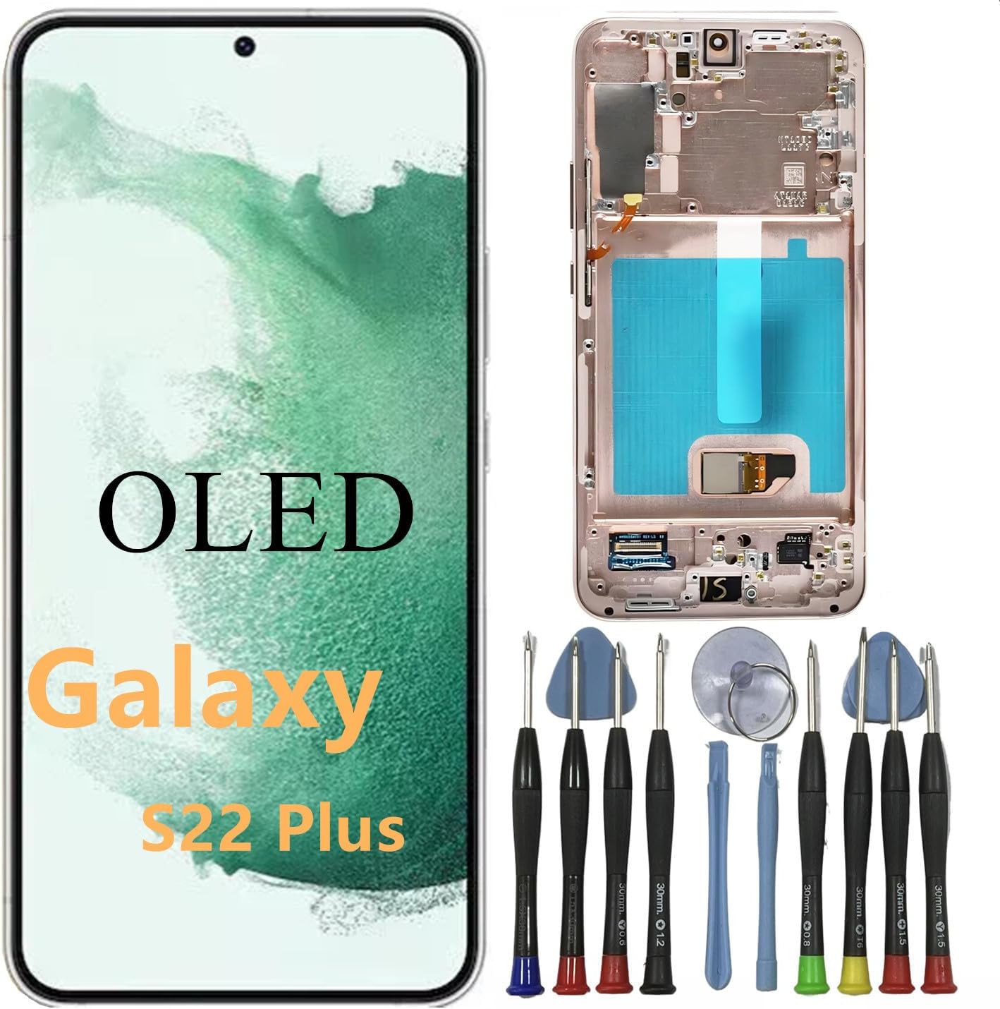 OLED Galaxy S22 Plus Screen Replacement for Samsung S22PLUS 5G Display Touch Screen Digitizer Assembly SM-S906U SM-S906U1 SM-S906B LCD Support Fingerprint (with Gold Frame+Tools)