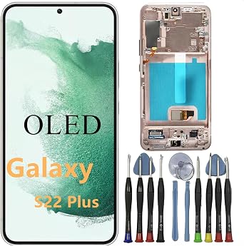OLED Galaxy S22 Plus Screen Replacement for Samsung S22PLUS 5G Display Touch Screen Digitizer Assembly SM-S906U SM-S906U1 SM-S906B LCD Support Fingerprint with Gold Frame+Tools