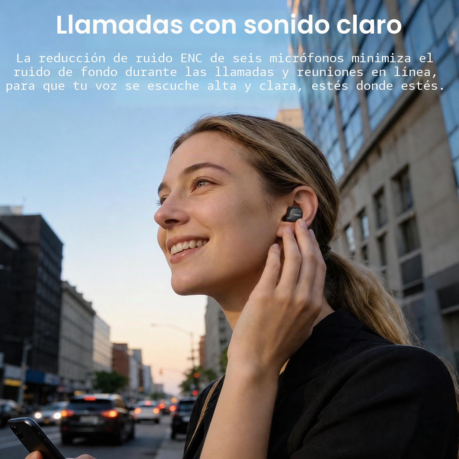 TOZO NC9 Auriculares Inalambricos Bluetooth 5.3,45dB ANC Híbrido Adaptativo | 60H batería pantalla, OrigX 2.0 Inmersivo, 32 EQs, 6 Mics ENC, Modo Transparente, IPX8, ajuste cómodo para oficina y deporte
