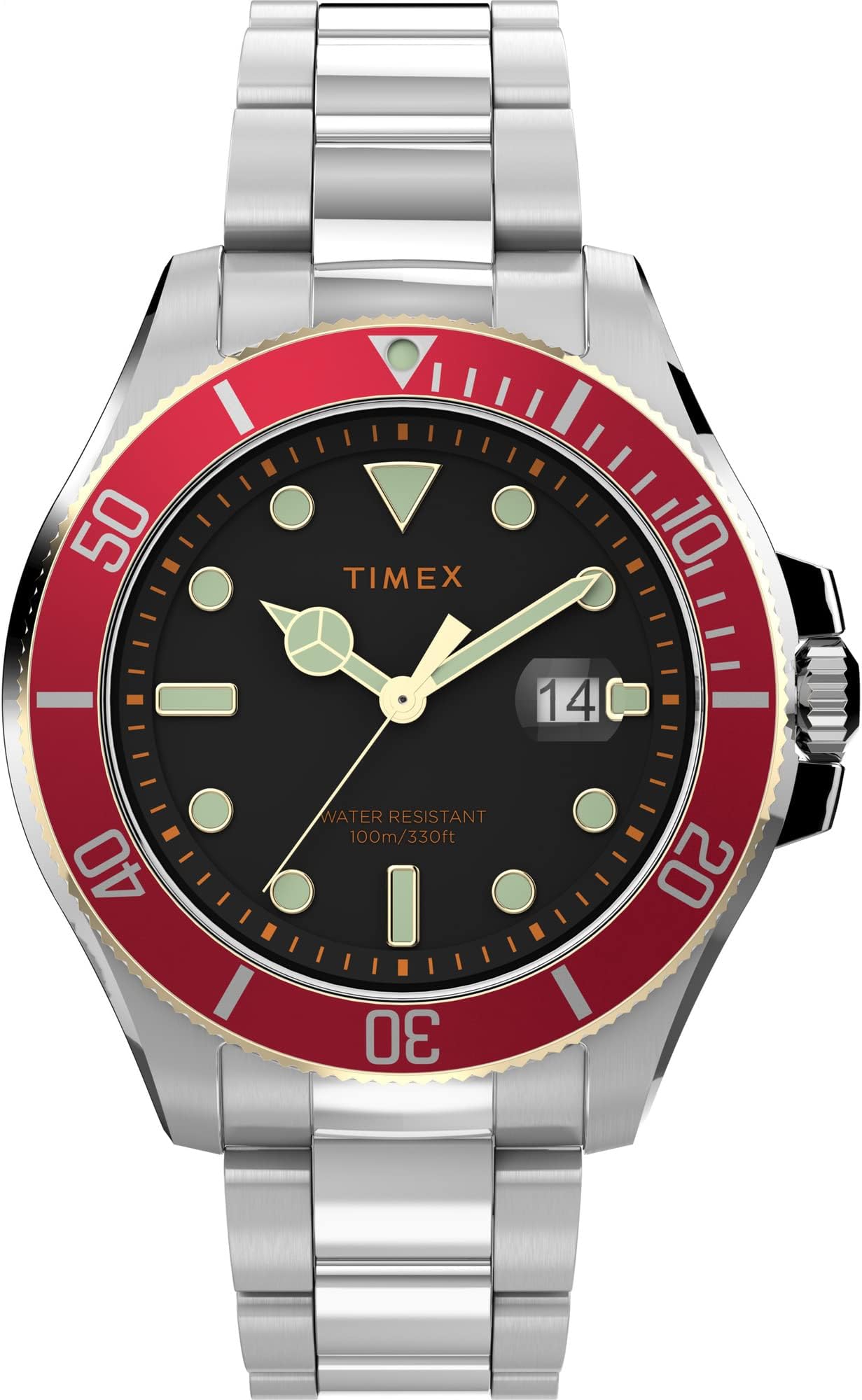 Timex43 mm Harborside Coast, Silver-Tone/Black/Red, One Size, 43 mm Harborside Coast