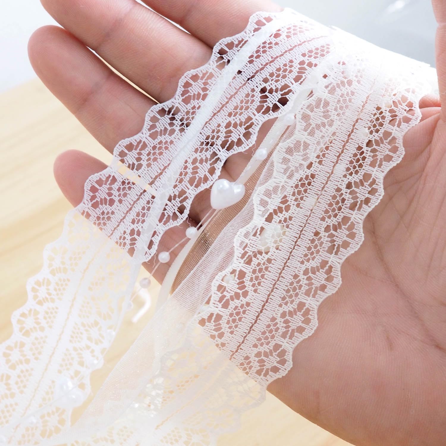 Pearl Ribbon 5.5 Yards 3 Strings Beaded Ribbon Pearl String Satin ...