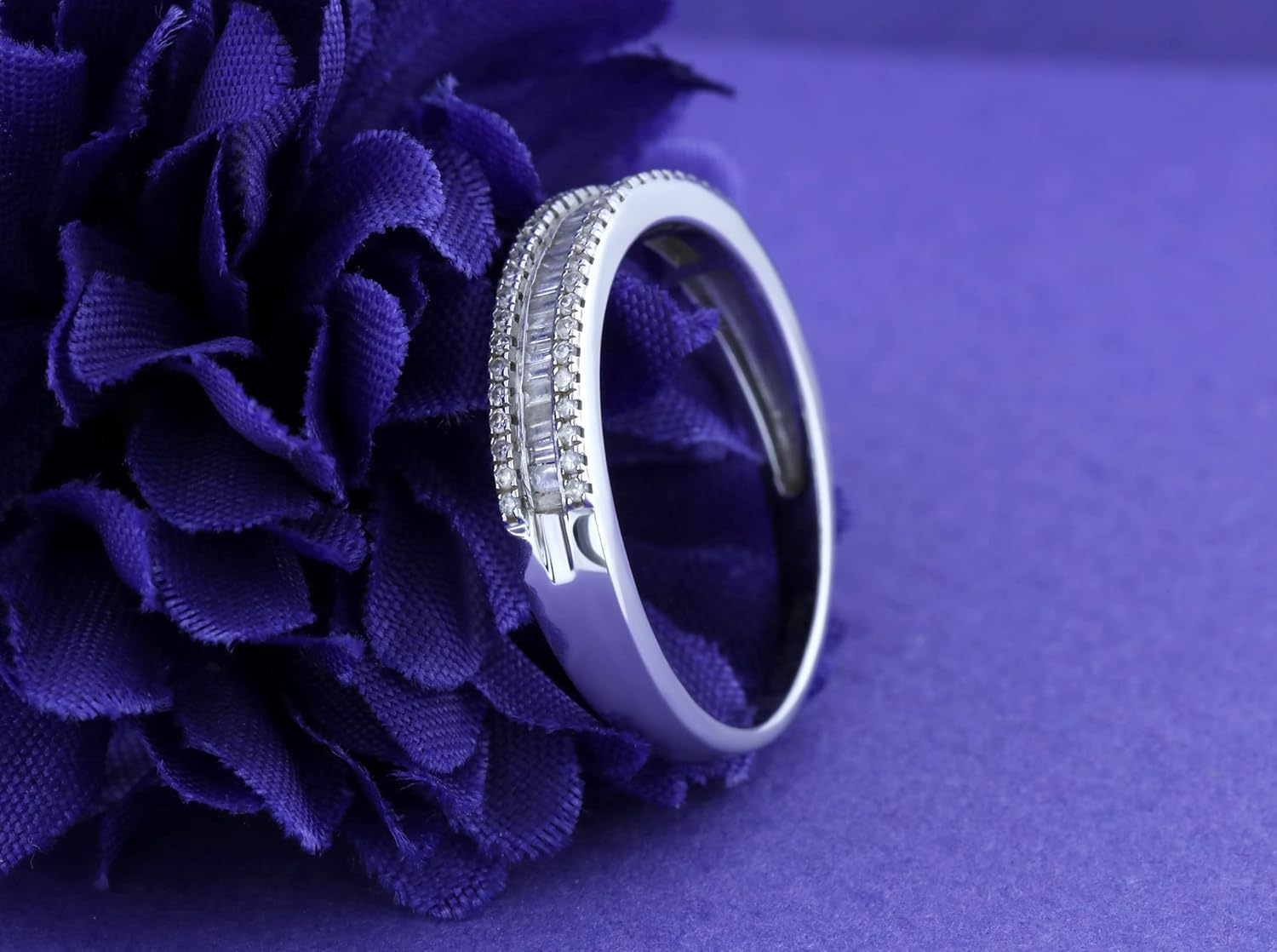 Dazzlingrock Collection Valentine's Day Gift 0.30 Ctw 10K Real Solid Gold Round & Baguette Natural Diamond Women Anniversary Wedding Band - Image 4