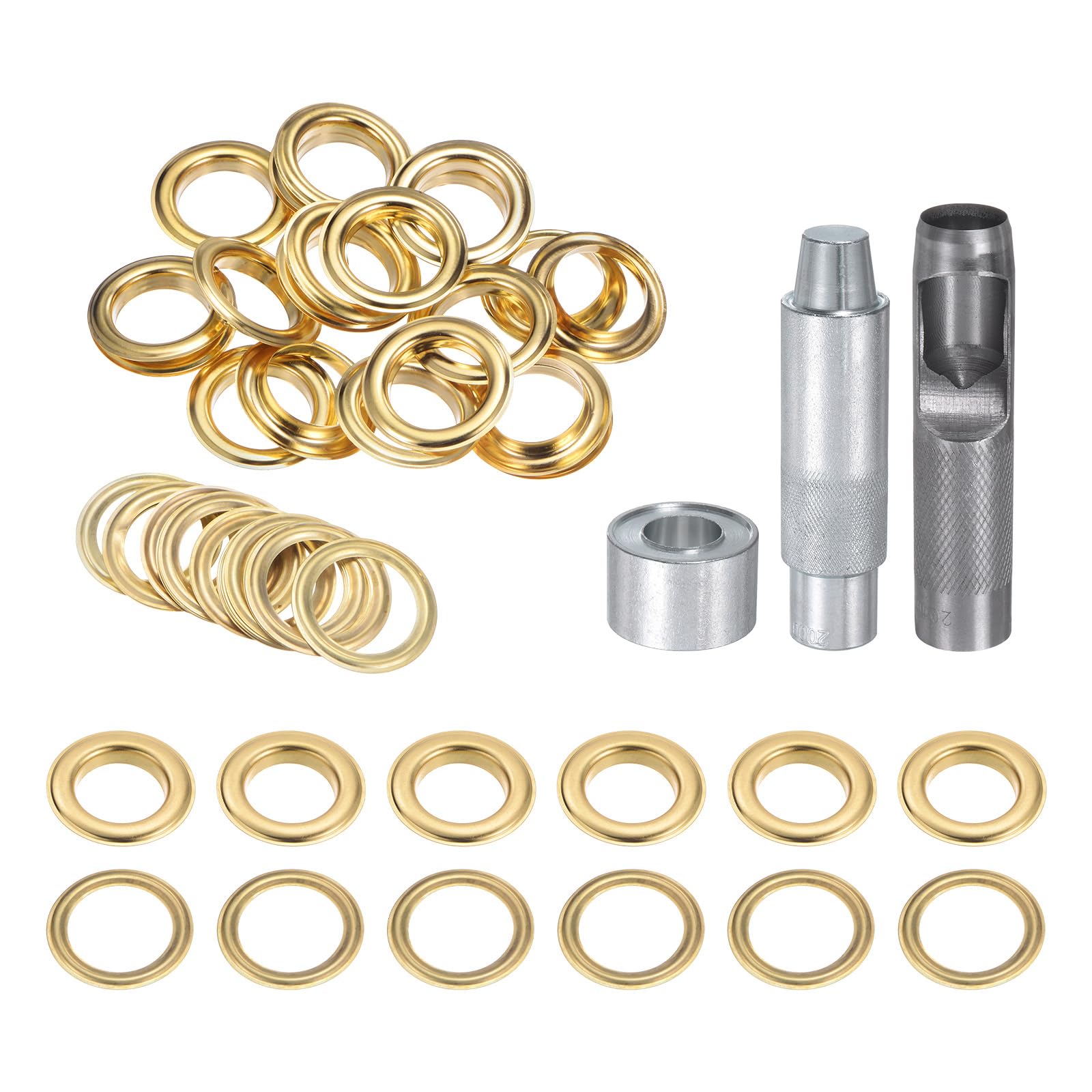 QUARKZMAN Kit de Herramientas de Ojales de 20 Piezas, Juego de Ojales de Cobre de 20 mm con Punzón Hueco, Herramientas de Instalación de Ojales para Ropa, Cuero, Tono Dorado