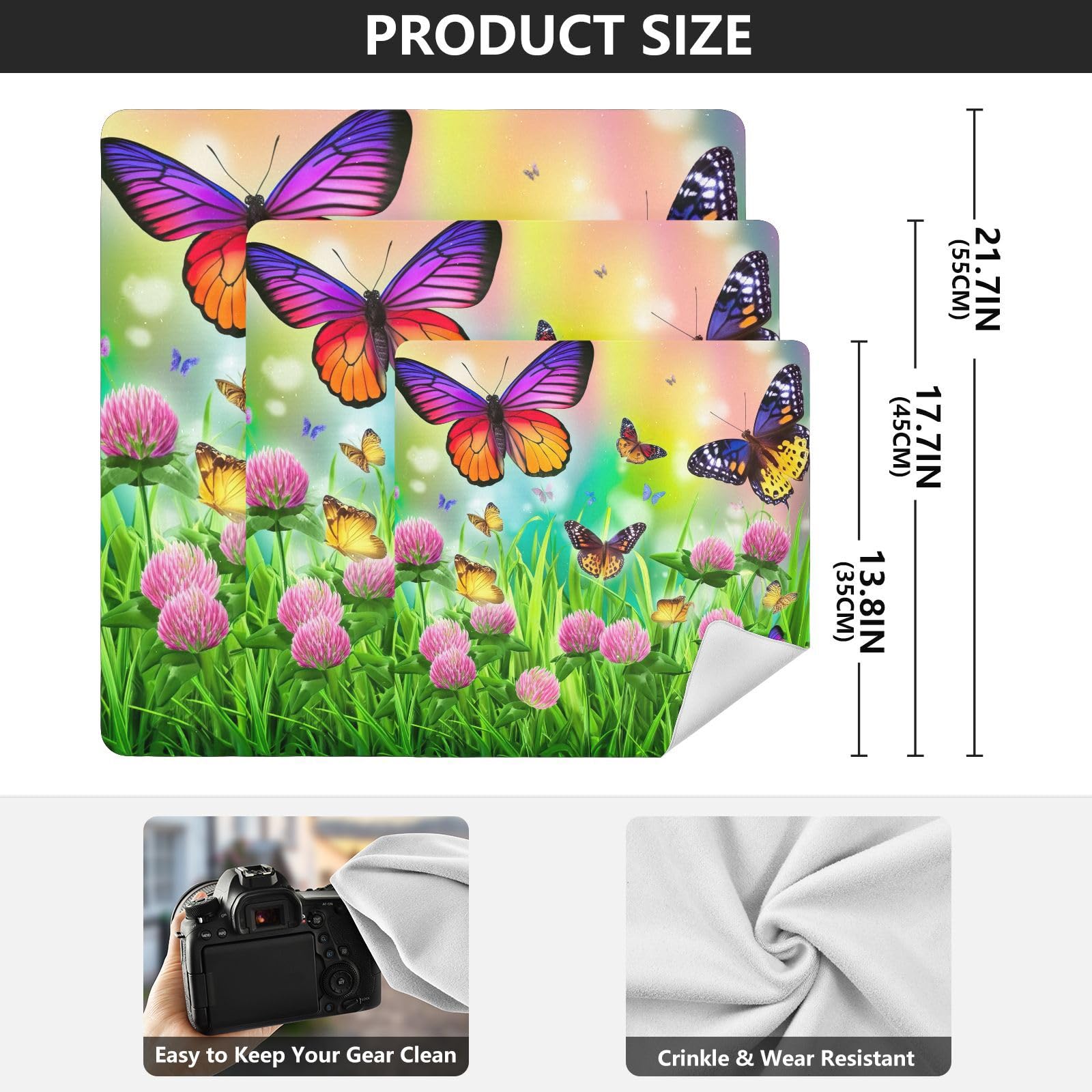 ODAWA Camera Protective Wrapper 21.7 In, Rainbow Butterfly Garden Travel Makeup Bag Organizer, Easy-Storage Magic Cloth for Camera Tablet Laptop