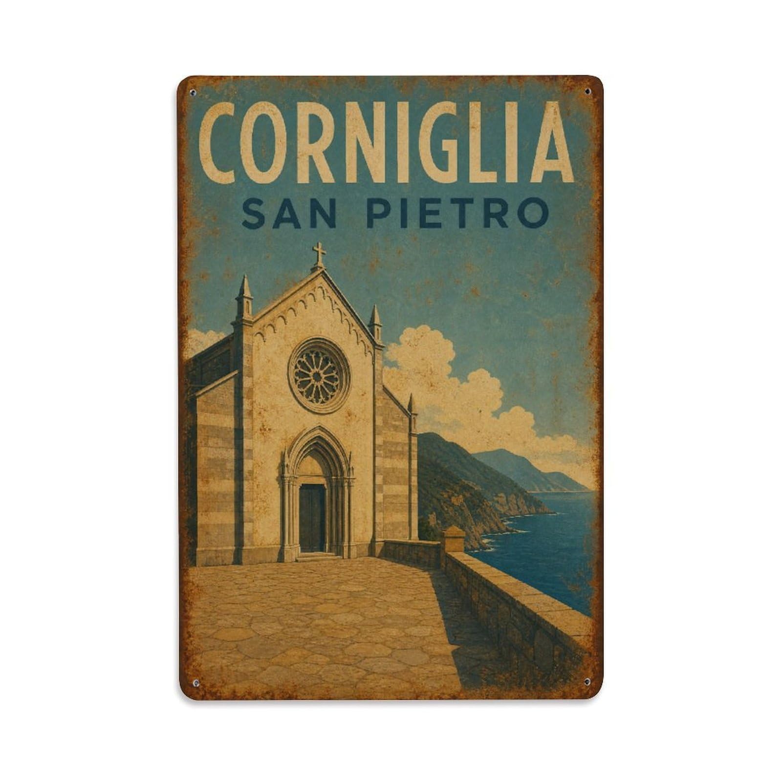 Metal Tin Sign Vintage Travel Corniglia Italy