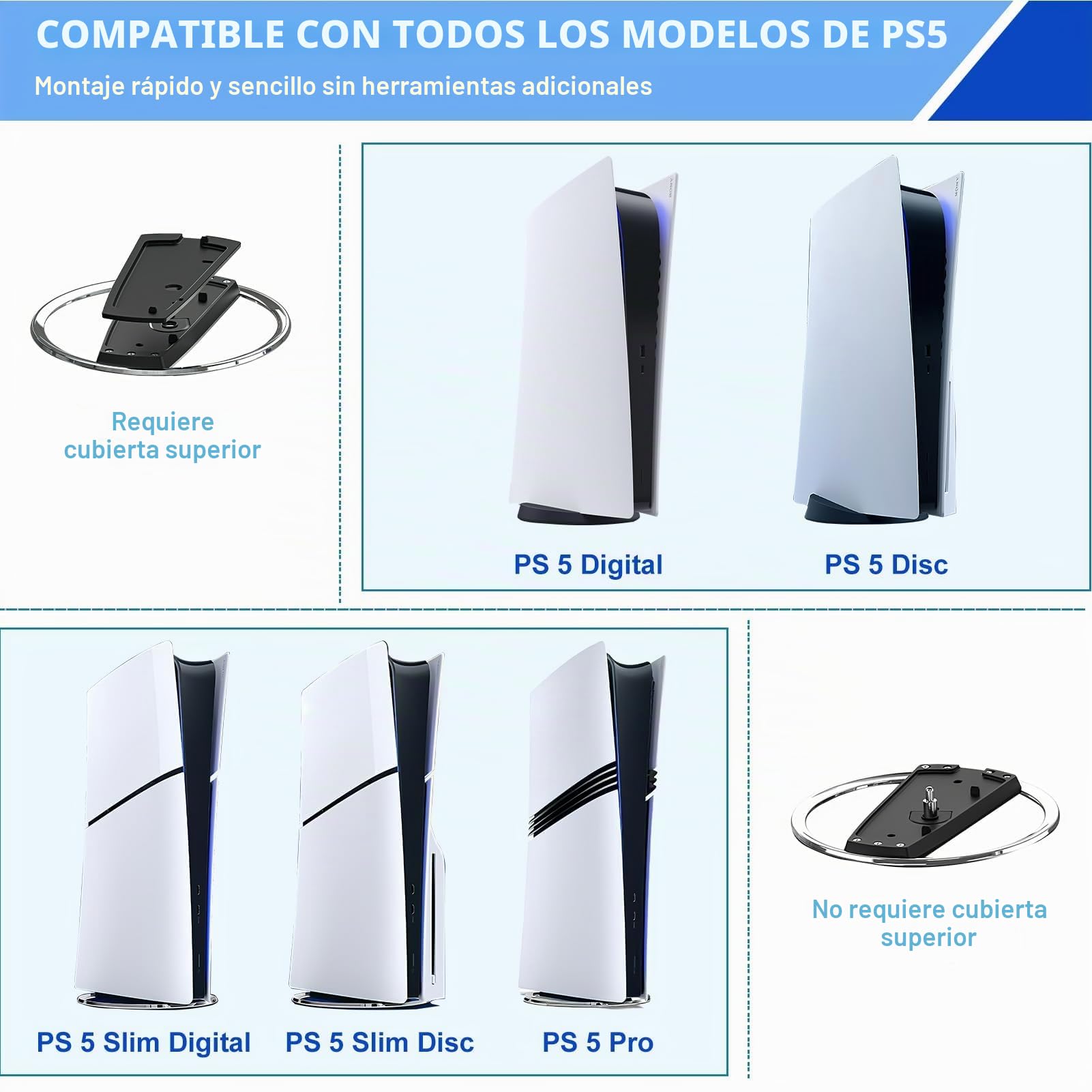 Soporte vertical compatible con PS5 Slim, soporte vertical de acero inoxidable ABS, accesorios para consolas de juegos, proporciona estabilidad y disipación de calor, base ultrafina para