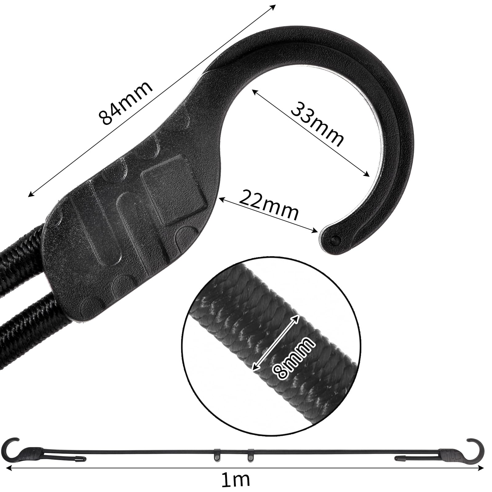GGXZHT 4 Pack Bungee Cords with Hooks Black bungee cords,Heavy Duty Adjustable Straps with Buckle Hooks for Car,Bike Rack,Tent - Image 2
