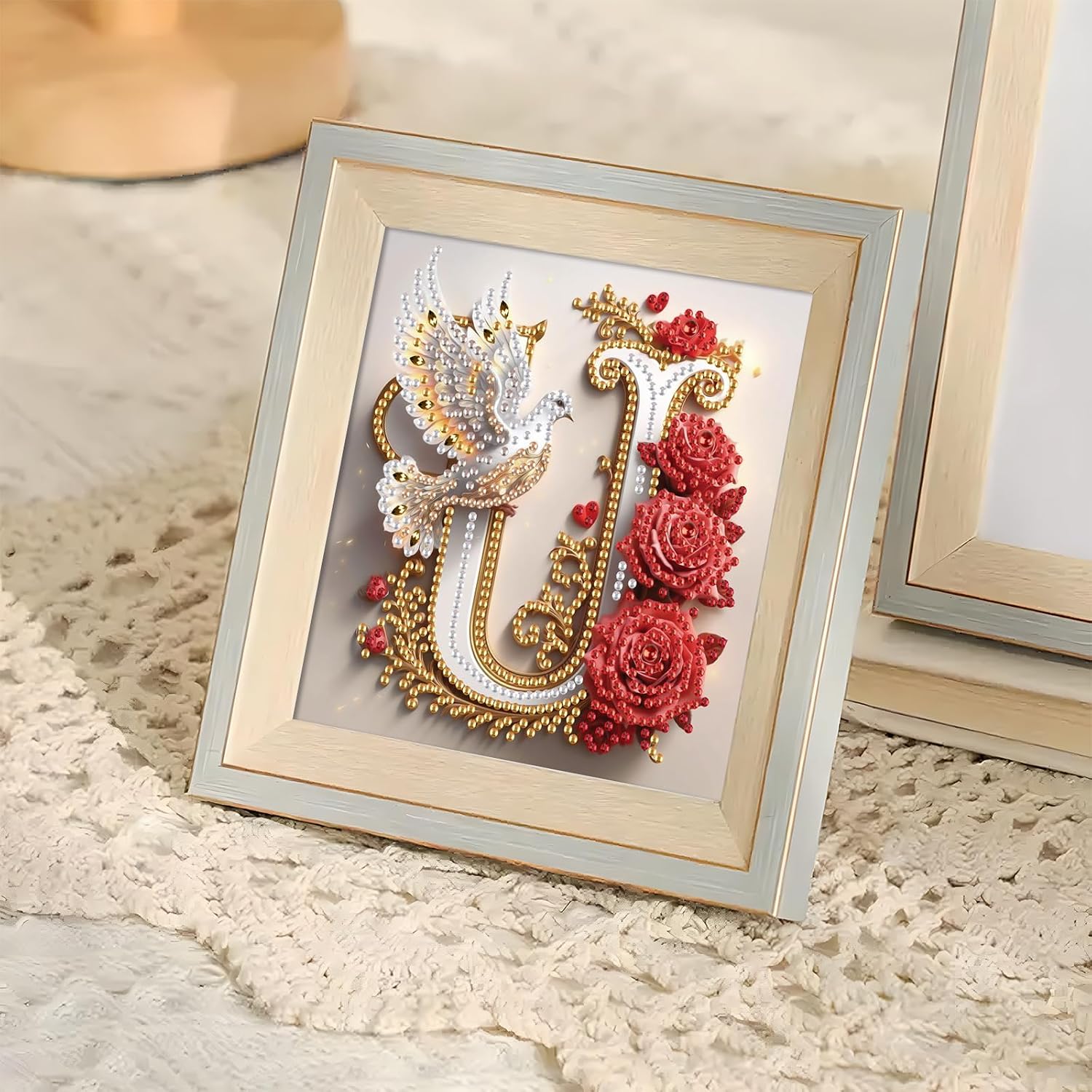 AiYuanzsh 5D Diamond Art Kits for Adults Letter U, Unique Red Rose & Dove Alphabet Diamond Painting Kit, Luxury Special Shape Diamond Art for Adults DIY Crystal Rhinestones Craft Wall Décor 17x17cm image 5