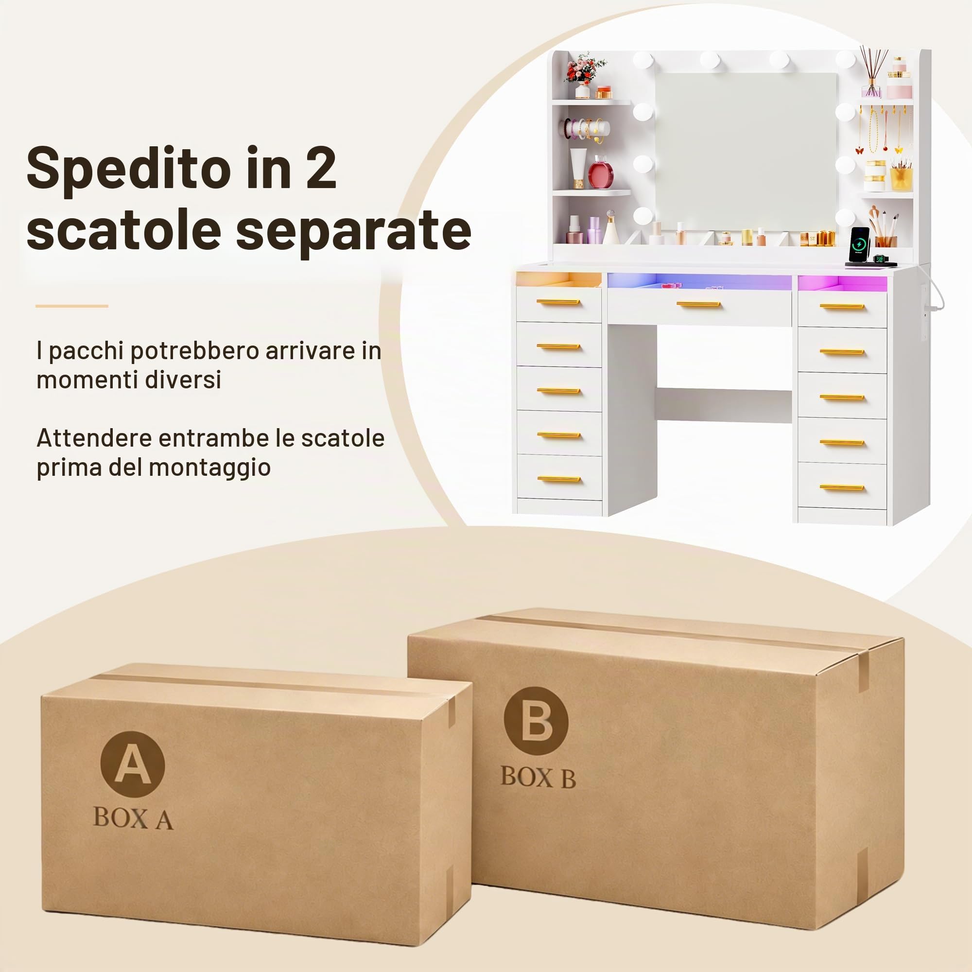 ANWBROAD RGB Toeletta da Trucco con Specchio e Luci LED Regolabili, Bianca