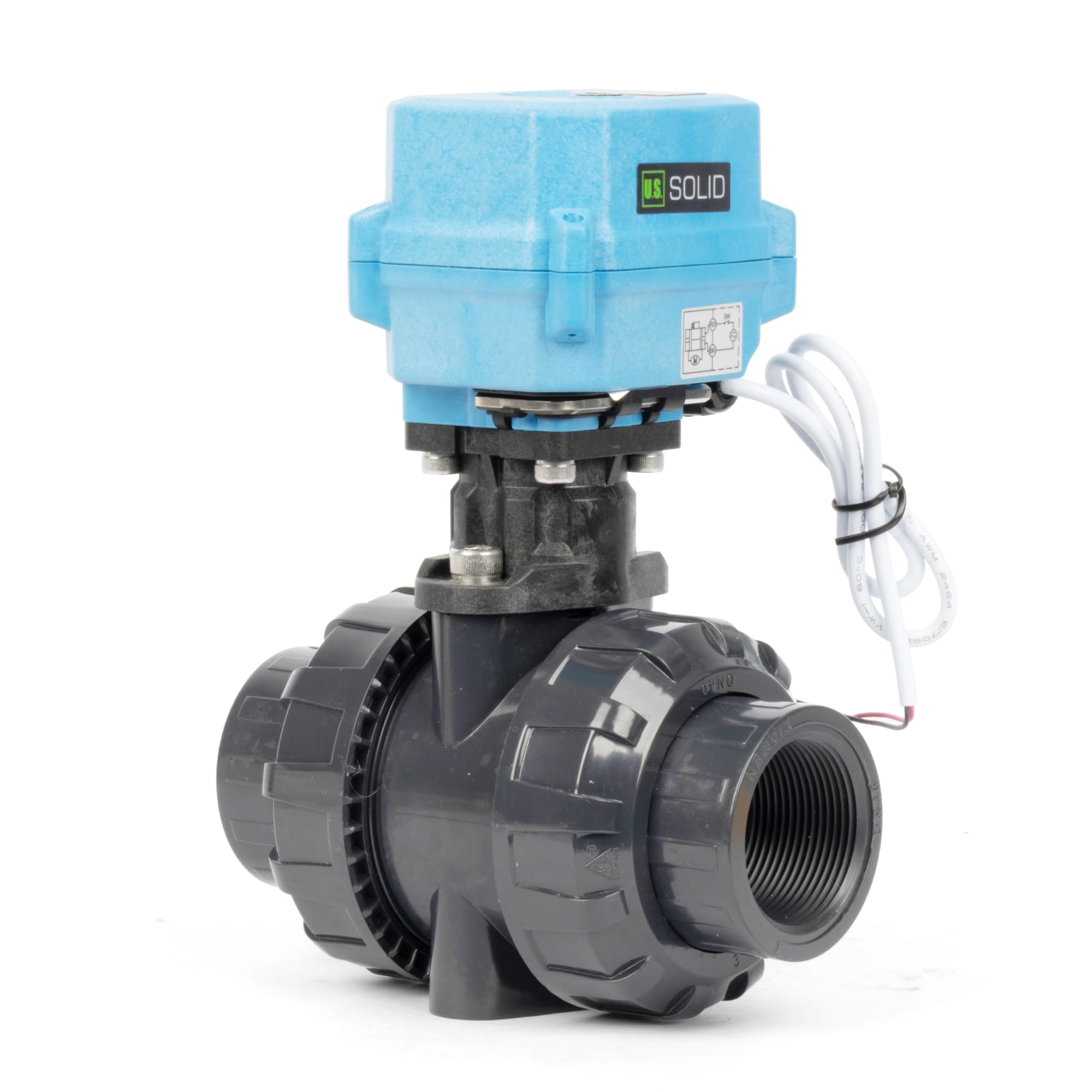 U.S. Solid Robinet à boisseau sphérique électrique UPVC 3,8 cm, filetage G, 9-24 V AC/DC, retour automatique à 2 fils, IP67, fermé sans courant avec réinitialisation manuelle pour systèmes d'eau et