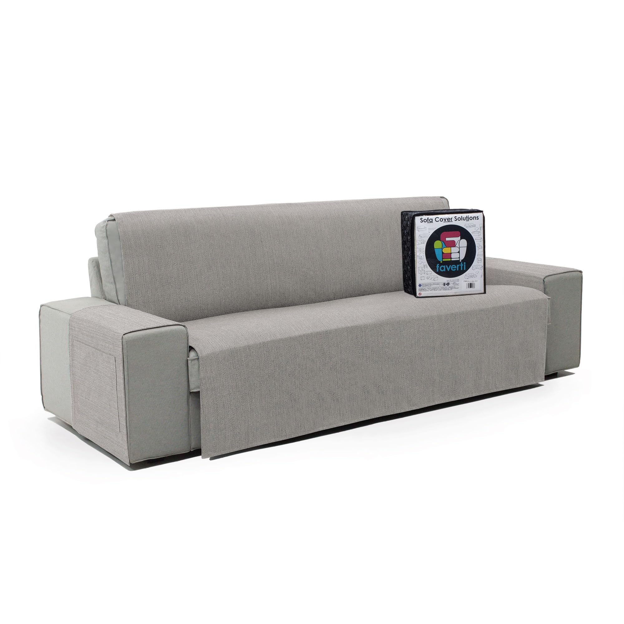 FAVERTI® Cubre Sofá 4 Plazas de 190 cm | Modelo DAIMUS | Protector súper Fresco y Resistente para Mascotas, Hecho en españa con Material Reciclado | Protector sofá Gris Claro