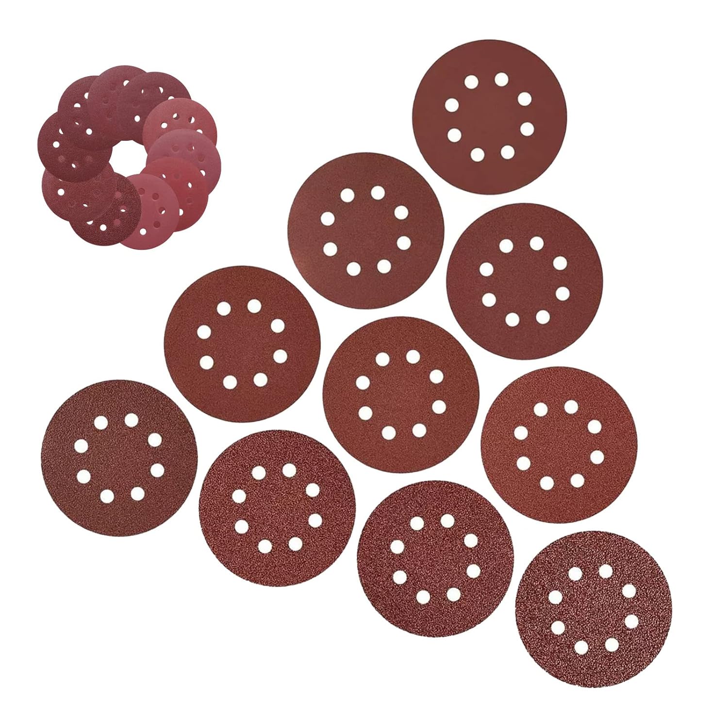 100PCS 5 Inch 125mm 8 Hole Sanding Discs 60 80 100 120 150 Grit Round Sandpaper Sanding Pads for Polishing Cleaning Orbital Sander
