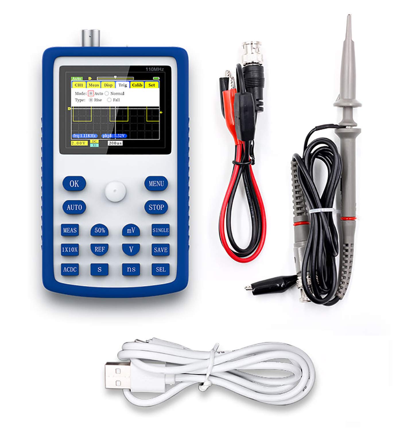 pedkitFNIRSI-1C15 2.4 Inch Screen Handheld Portable Digital Oscillo 500MS/S Sampling Rate with 110MHz Bandwidth 1KHz/3.3V Calibration Square Wave Multipurpose Measuring Oscillos