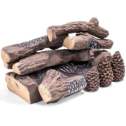 Barton 9-Pieces Ceramic Realistic Wood Log Set Pine Wood Style