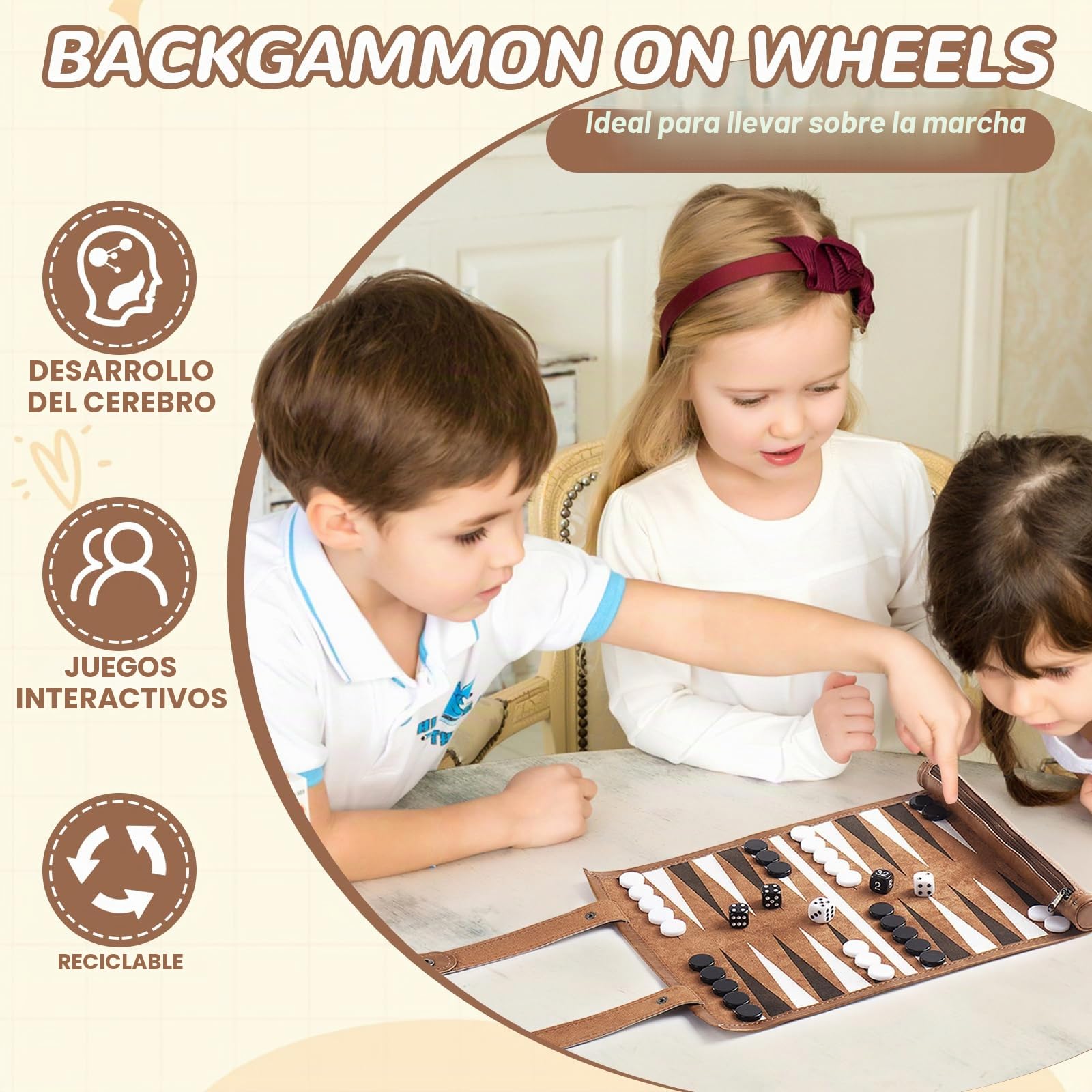 Juego de Backgammon Clásico para 2 Jugadores para Adultos y Niños
