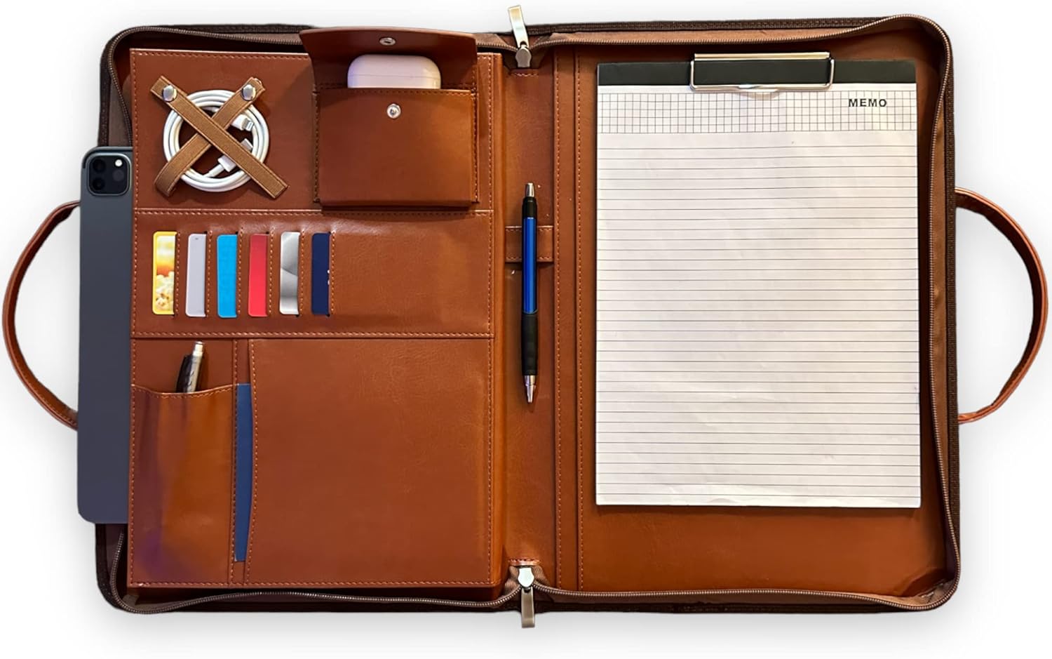 FUNTACY Premium Leather Portfolio with Handles Slim