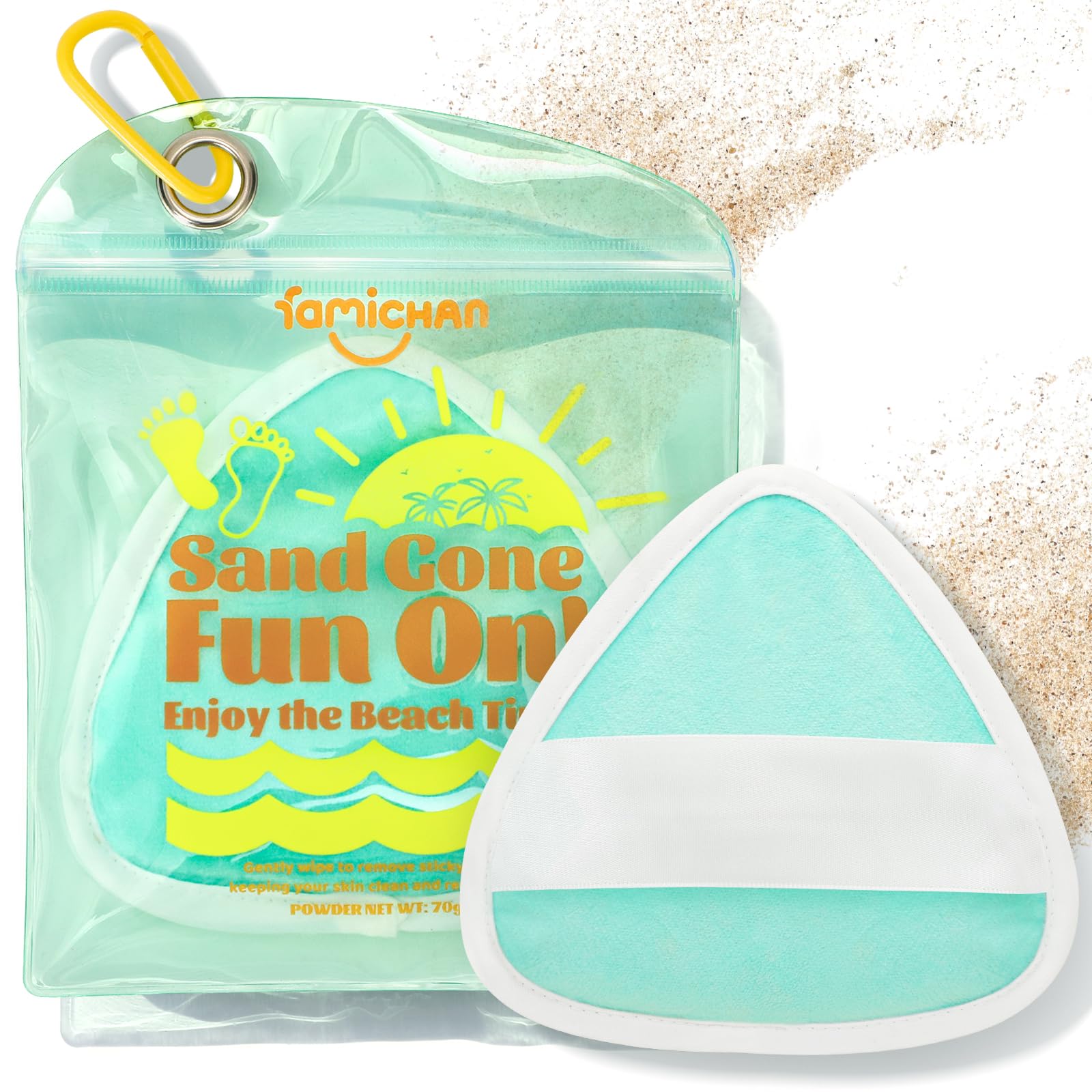 famichan Triangle Sand Remover Eraser Wipe, Family Beach Vacation Essentials for Women, Kids & Baby, Girl Beach Must Haves, Sand Removal Bag for Cruise Travel Accessories Green/Fragrance Free