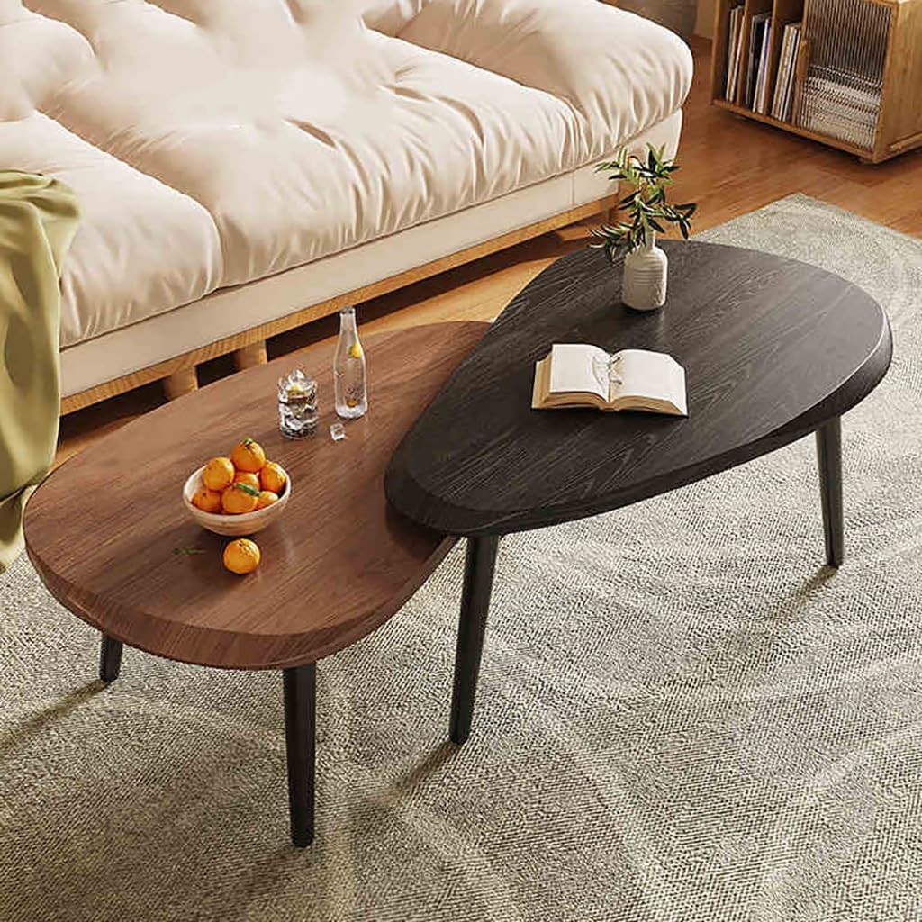 Sofa Side Table Set, Living Room Nesting Coffee Desk，(MDF+Iron Legs) Leisure Tea Table, for Small Apartment Balcony(A)