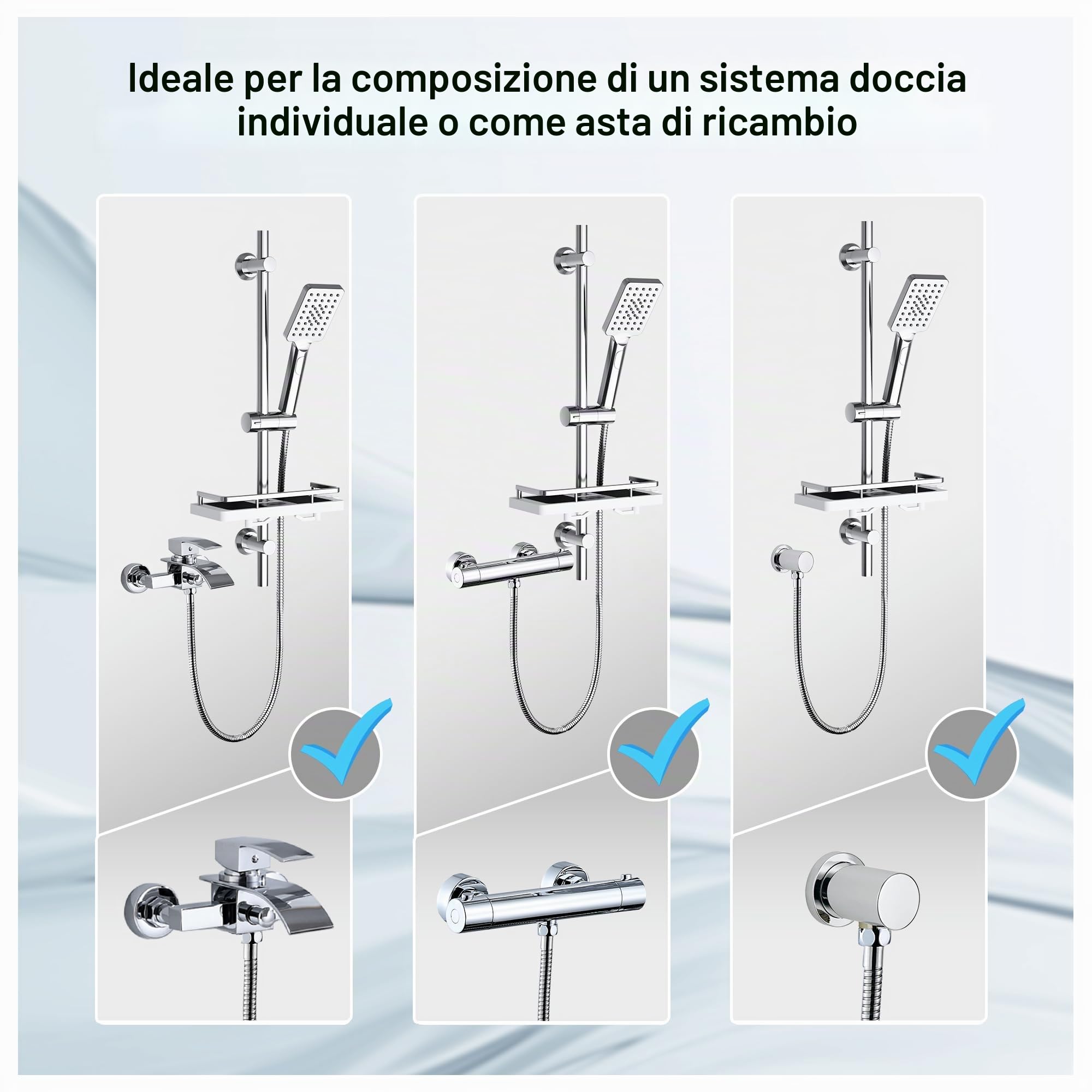 Görbach Saliscendi Doccia con Soffione 3 Getti, Asta Doccia Acciaio inox con Supporto per Doccetta e Tubo, Colonna Doccia Senza Miscelatore Adattarsi ai Fori Esistenti con Mensola doccia, 70 cm Cromo