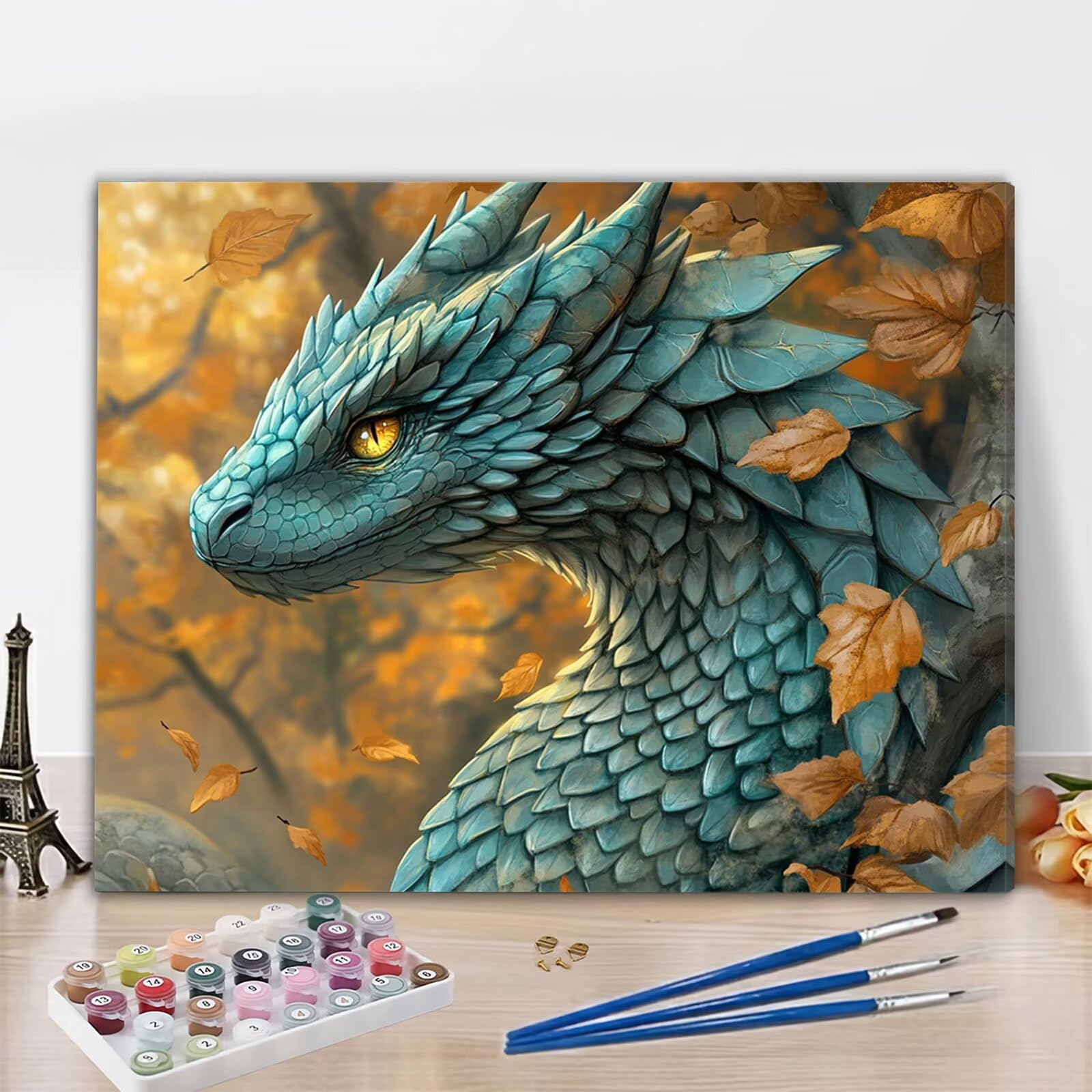 Dipingere con i Numeri Adulti Drago Dipingere con i Numeri Autunno Paint by Numbers Hobby Creativi Adulti Fai Da Te Tela di Pittura a Olio Kit, Decorazioni Donna Regalo 60x80cm Senza Cornice Y3-513