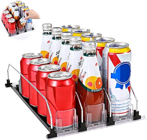 Jhua - Dispensador de bebidas para refrigerador, dispensador de latas de soda autoempujado para refrigerador con deslizamiento automático,